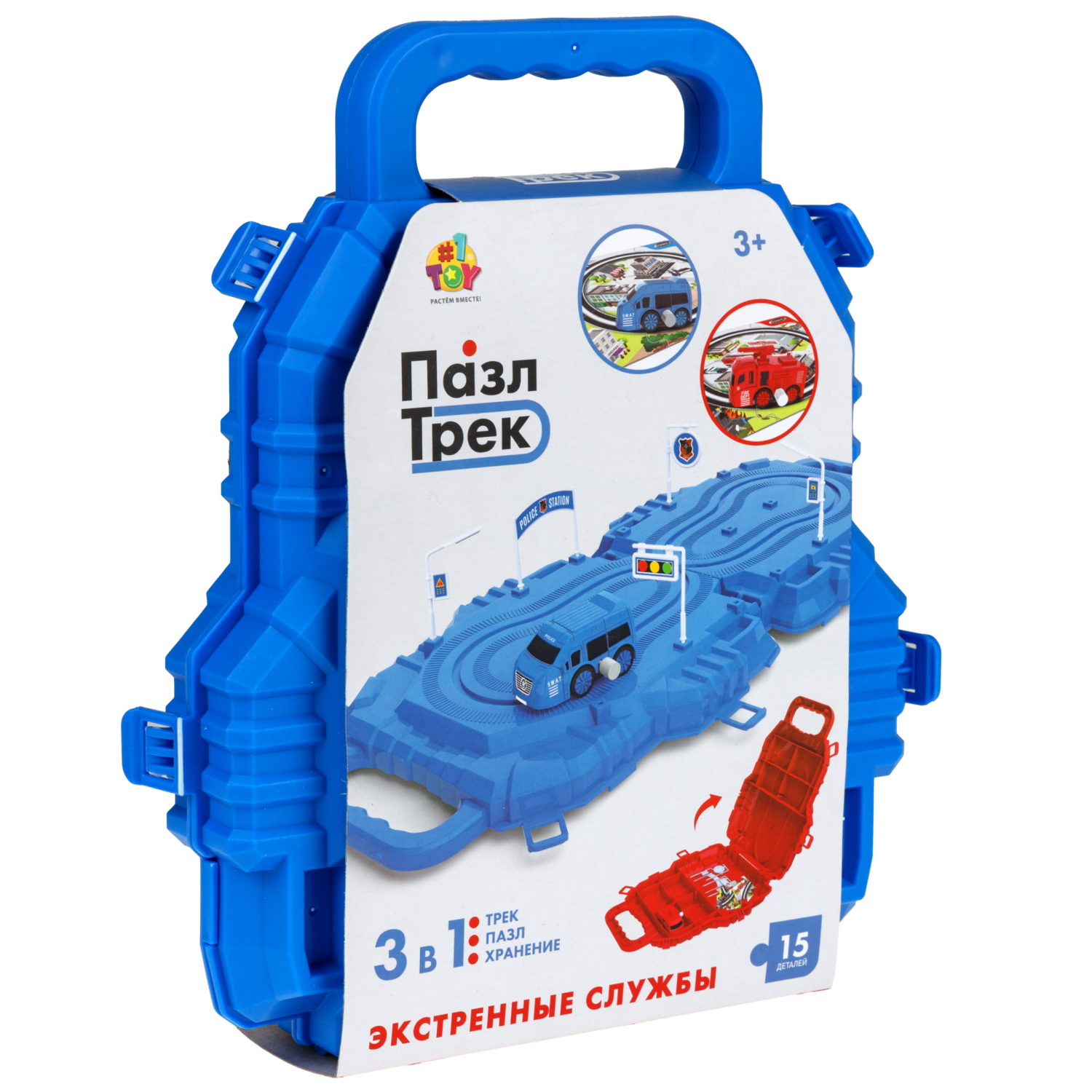 Игровой набор 1TOY Пазл-трек "Экстренные службы полиция" с машинкой, 15 деталей