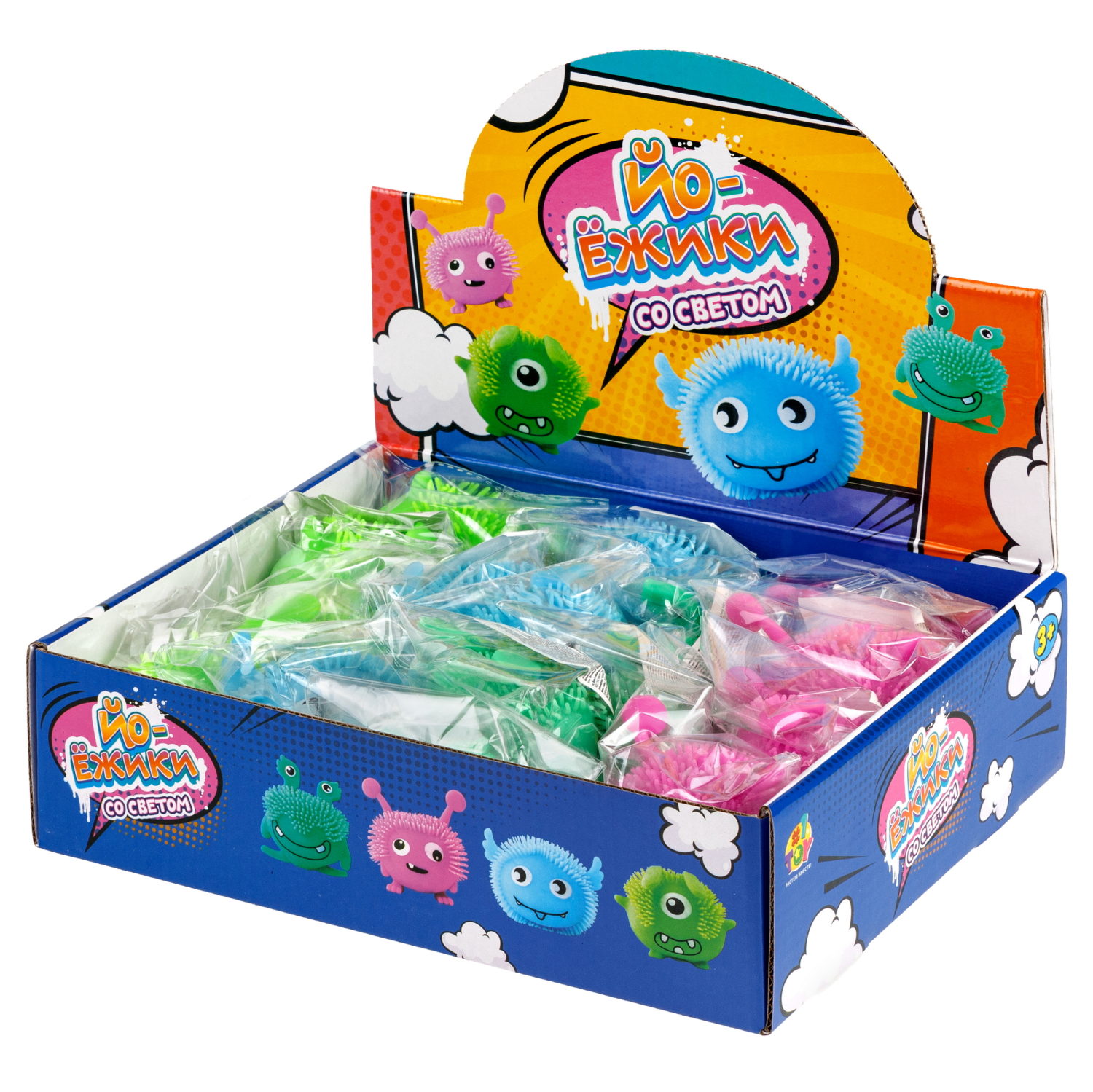 Игрушка-антистресс для рук 1toy Йо-Ёжики, "Монстр" 6 см, со светом, 4 вида в ассортименте