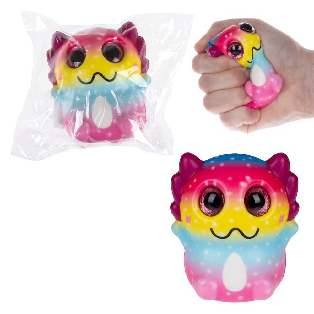 Глазастый сквиш 1TOY Аксолотль, игрушка-антистресс для рук, жмякалка, 9х7,8 см