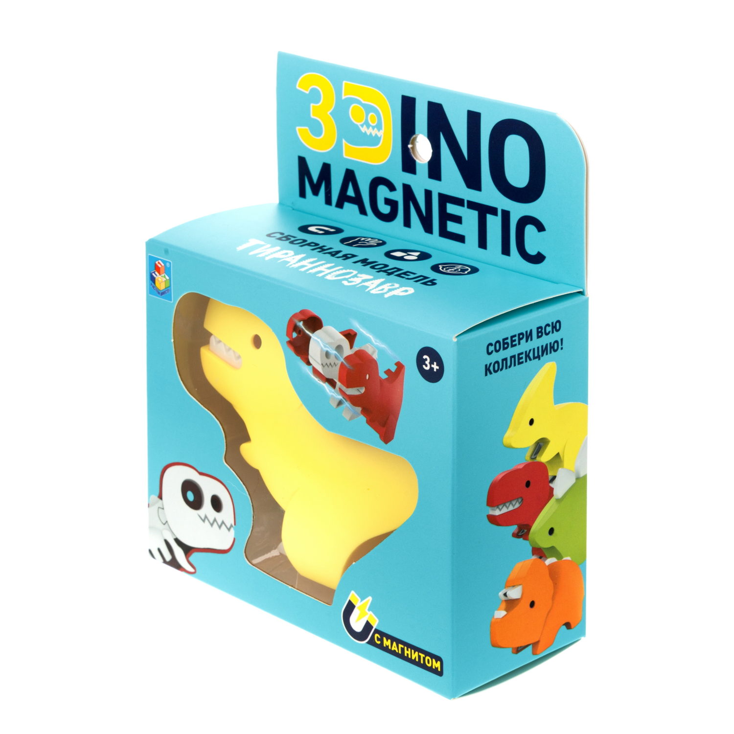 Игрушка динозавр 1TOY 3Dino Magnetic Тираннозавр, сборный, с магнитом, для развития моторики и сил рук, цвет желтый