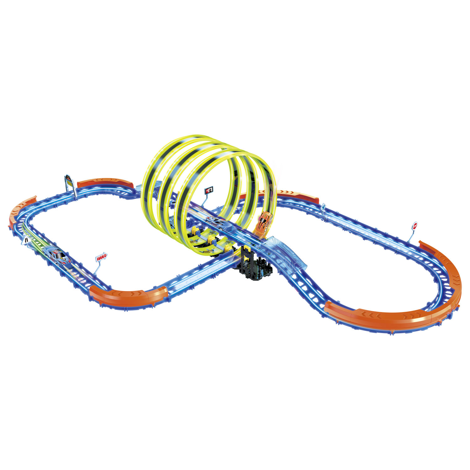 Гоночный автотрек с машинкой на пульте управления 1TOY Neotrack, дорога автомобильная, трасса, гибкий трек светящийся, 62 детали