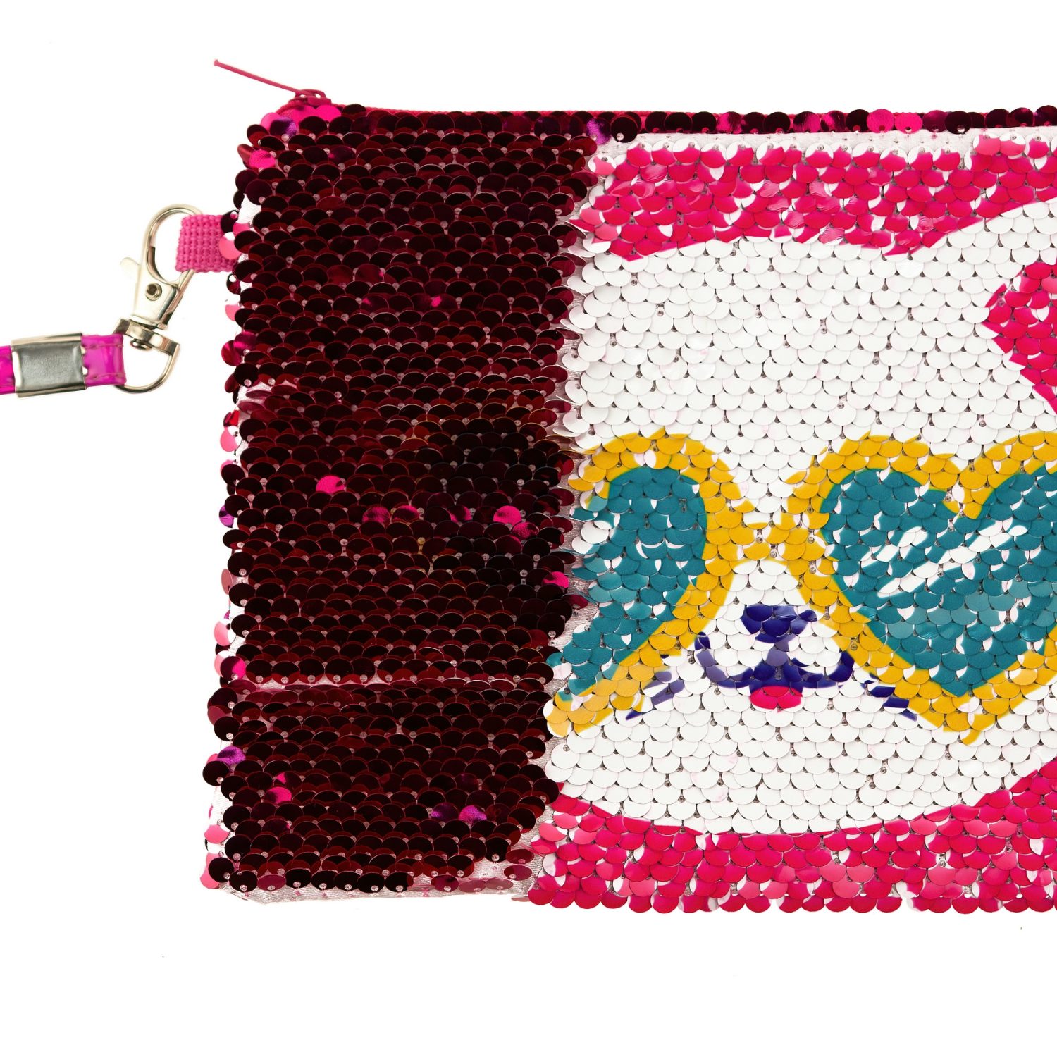 Like Nastya Косметичка с пайетками хамелеон с кошкой на одной стороне, принт разноцветный  на другой стороне, с ремешком, 21х14 см,пакет,бирка