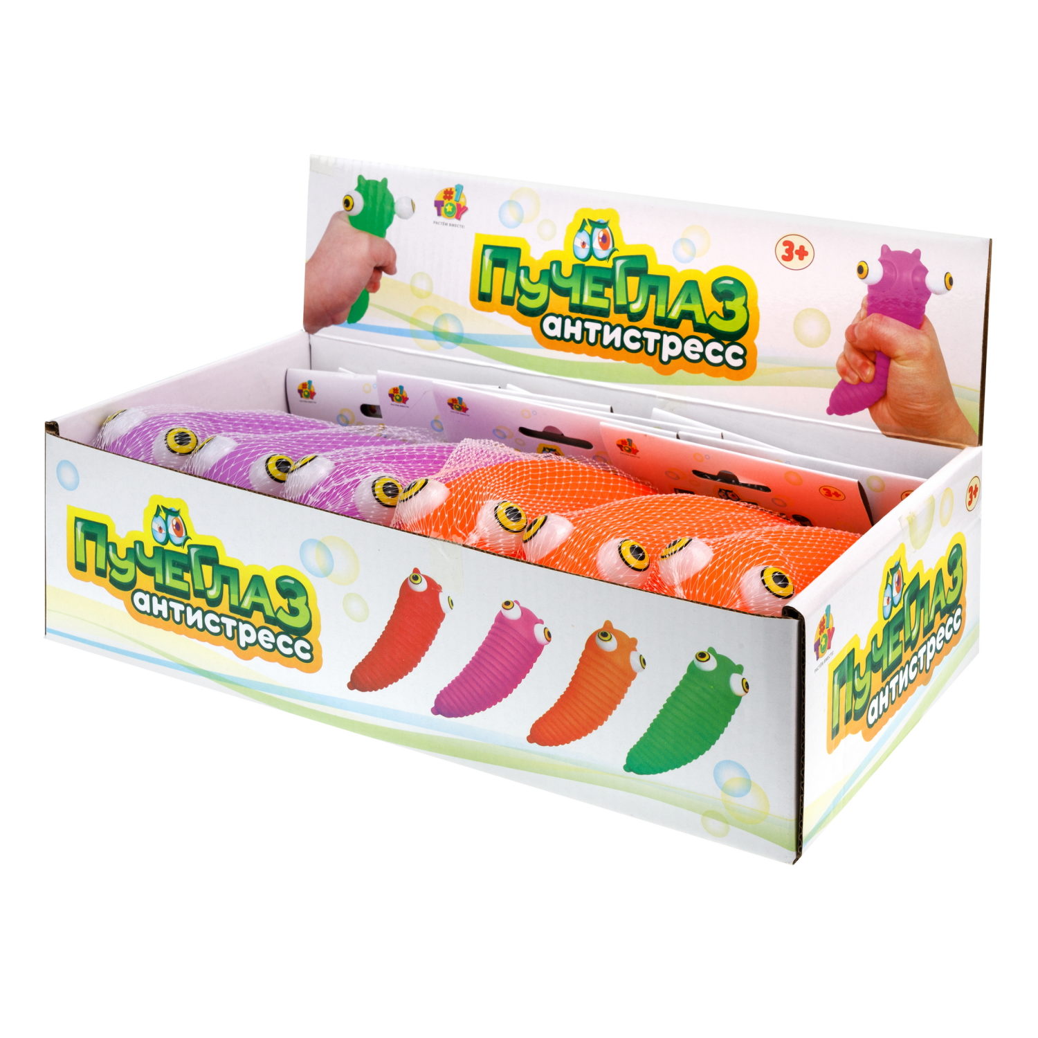 1toy Пучеглаз-антистресс "Слизень" 4,6х4х15 см, 4 вида в ассортименте