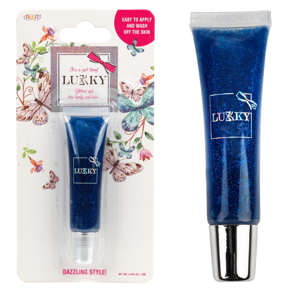 Гель LUKKY для волос и тела с синими блёстками 13мл