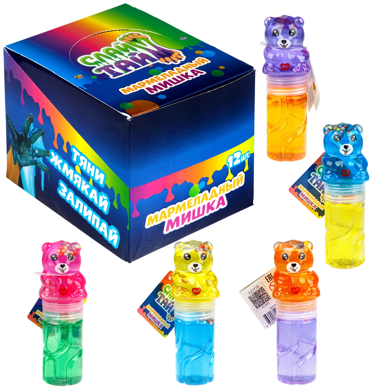 Слайм в банке 1TOY Мармеладный мишка, в ассортименте