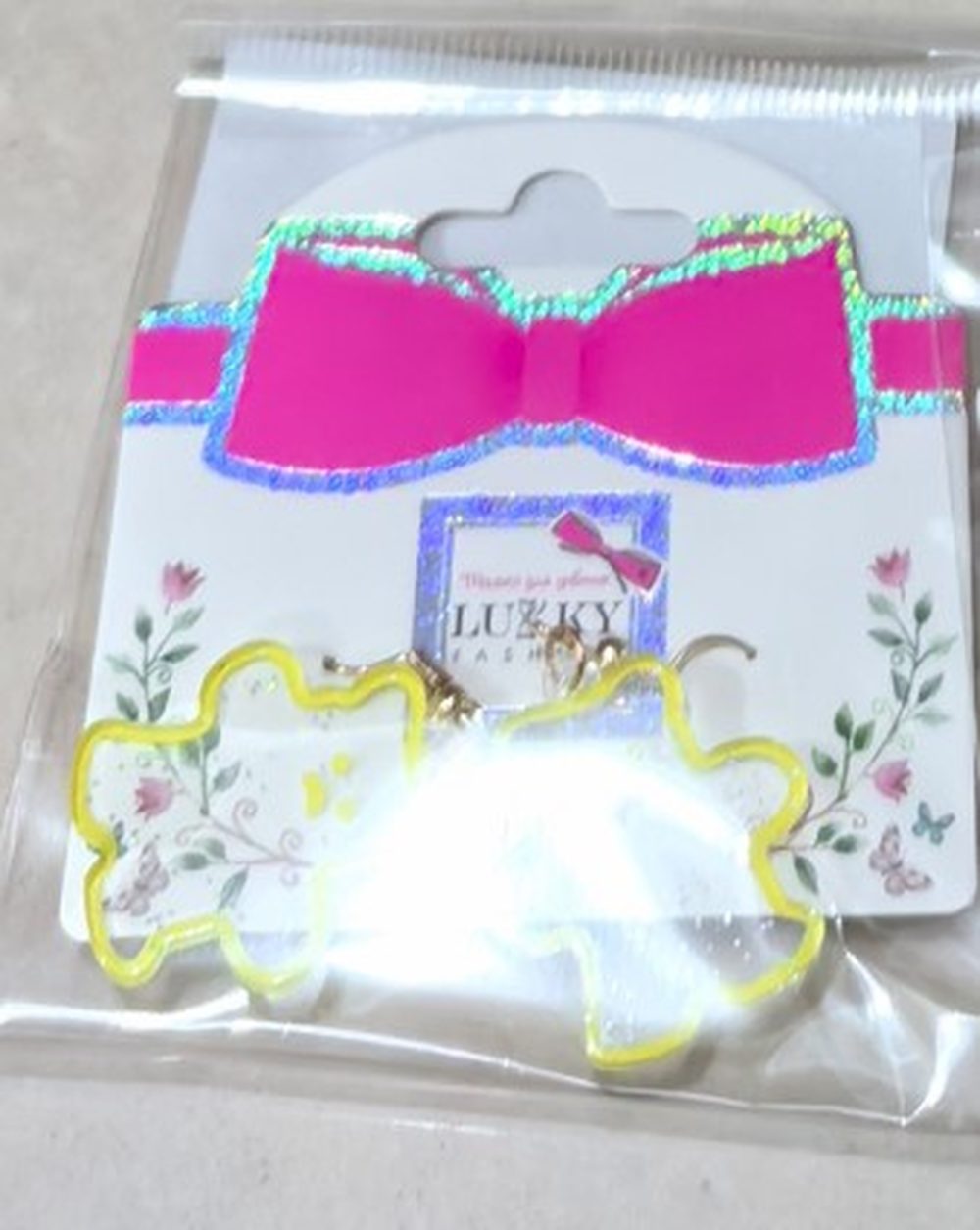 Серьги Lukky Fashion Мишки с неоновой обводкой и блестками, желтый