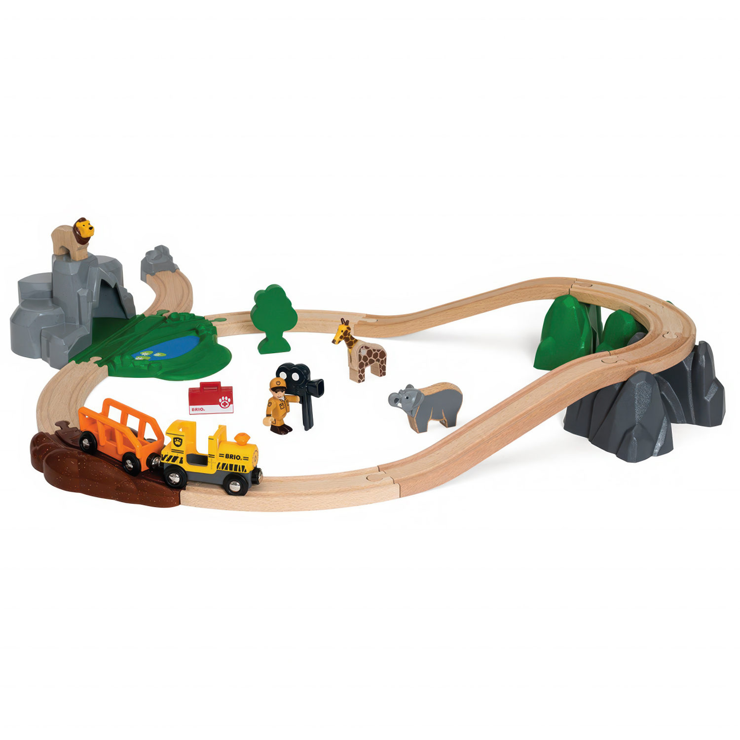Деревянная железная дорога BRIO "Сафари", поезд детский на рельсах - паровозик на магнитах, 26 элементов