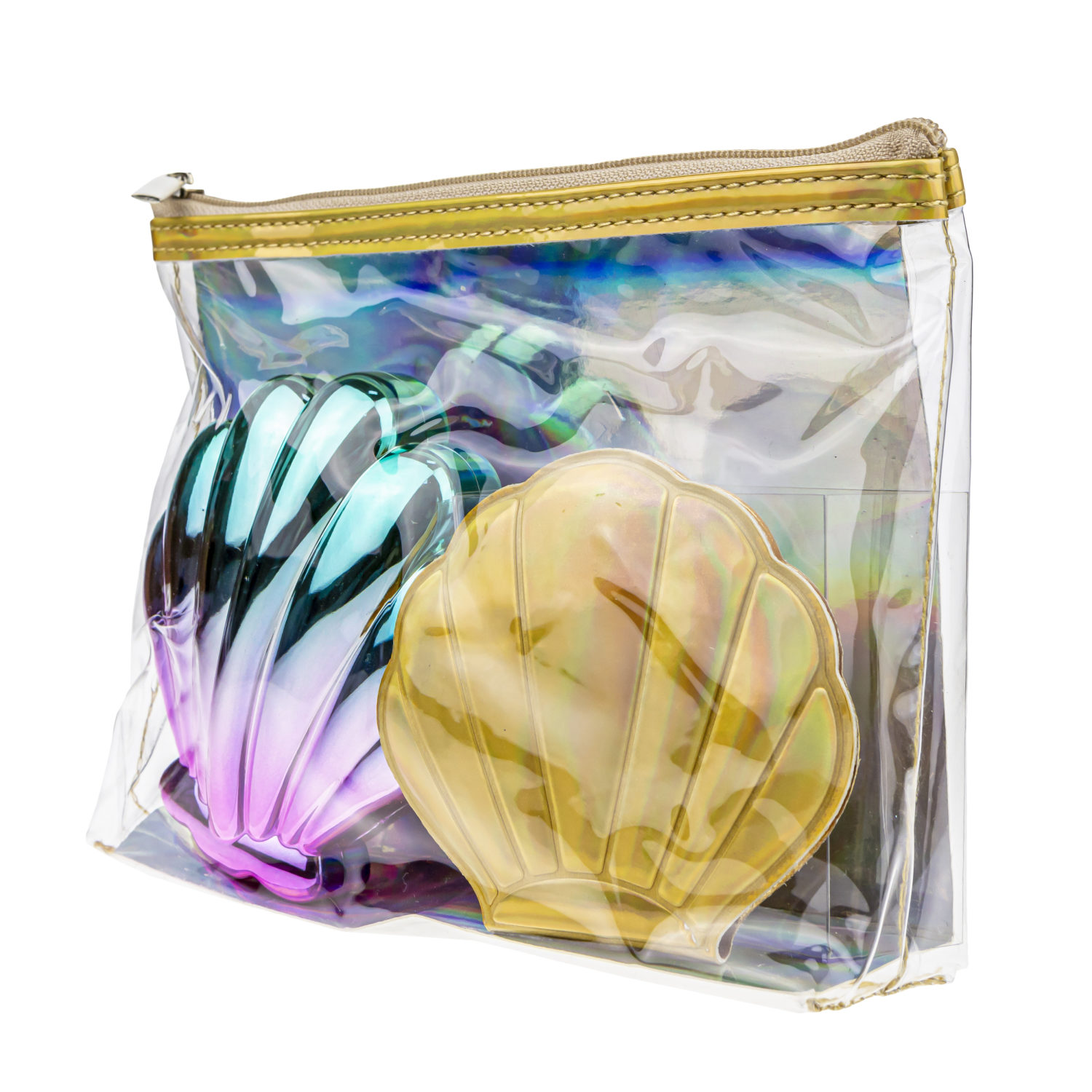 Lukky Набор 3 в 1: расческа+зеркальце "Ракушки" в косметичке, золотистый