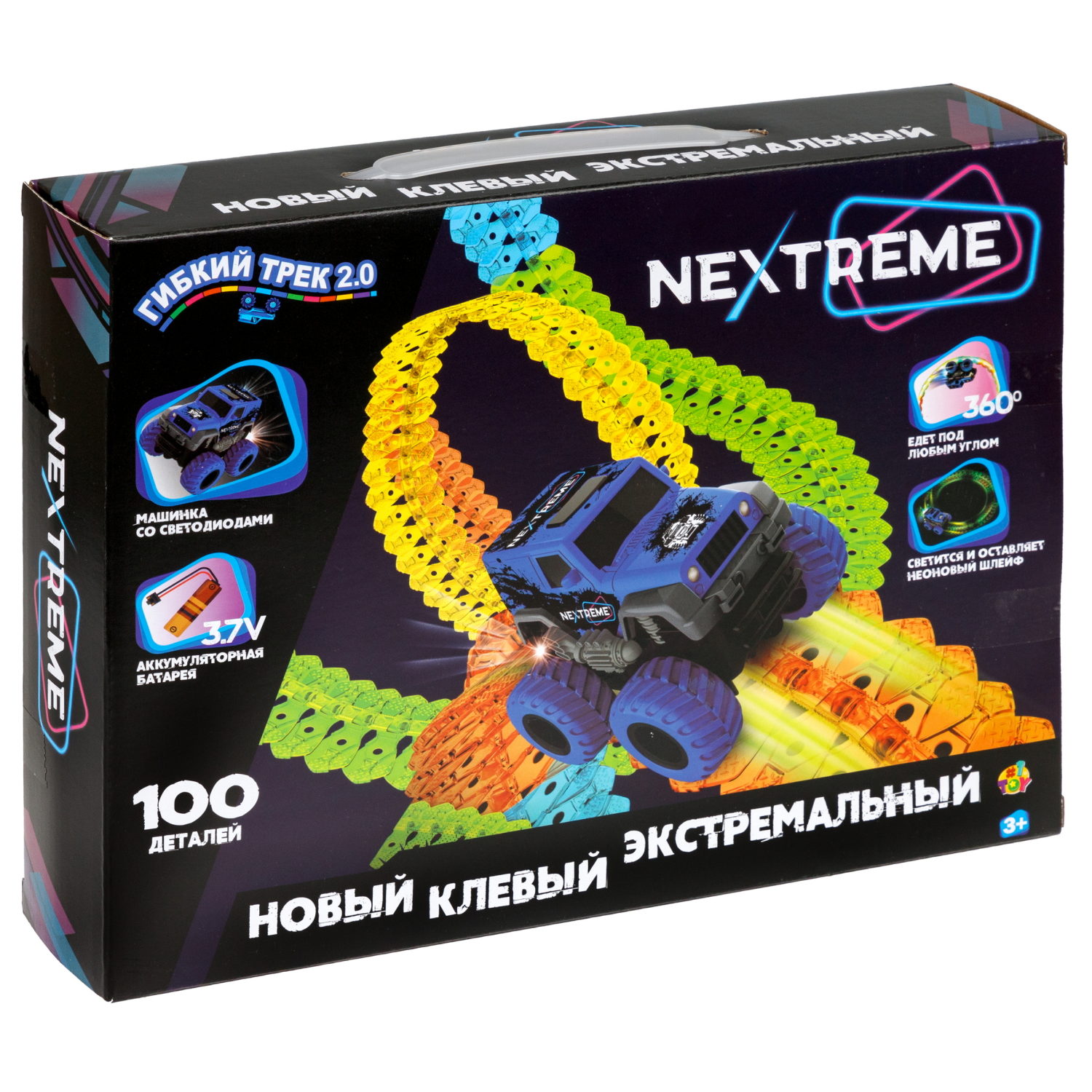 1TOY NEXTREME Гибкий трек 100 деталей, внедорожник синий с аккумуляторной батареей