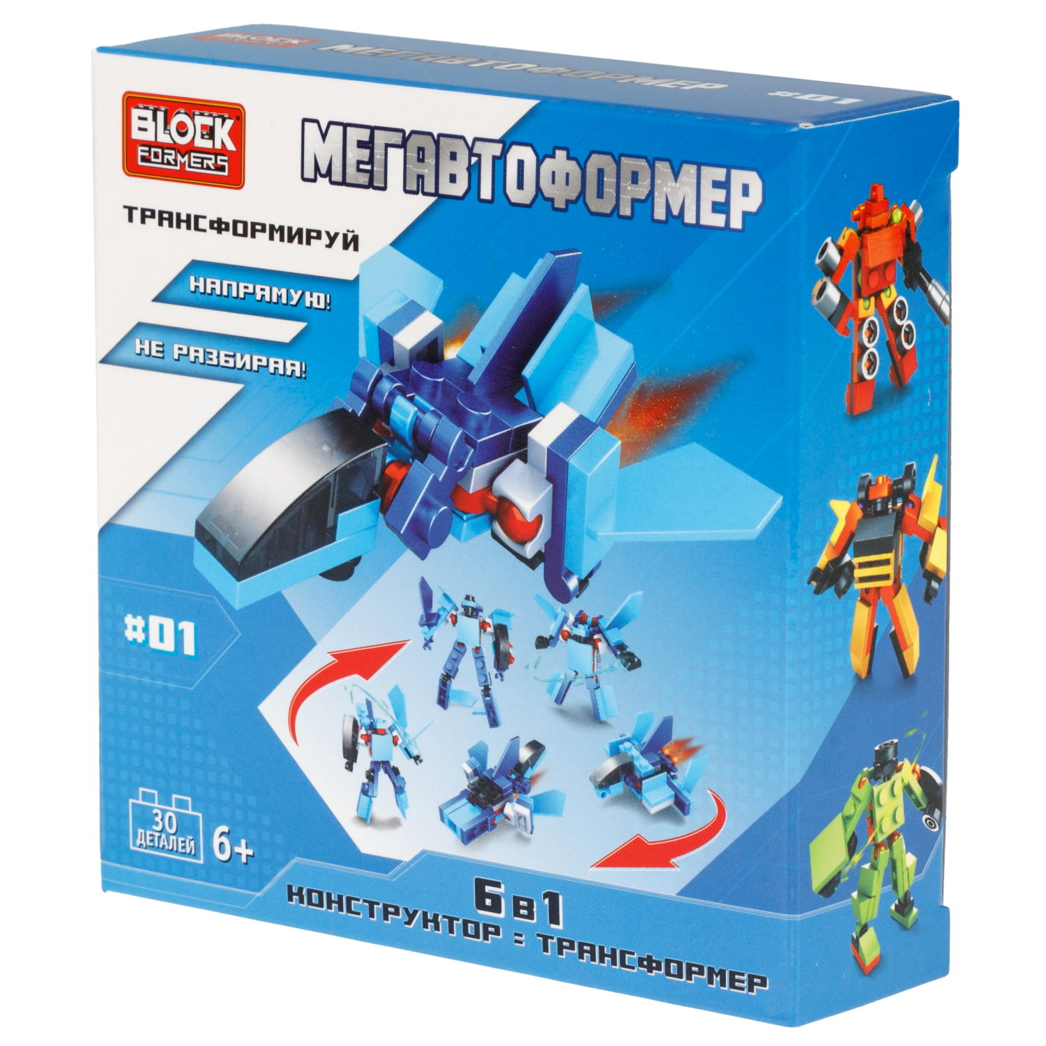 Конструктор 1TOY Blockformers  "Мегавтоформер" 6 в 1, 6 видов, из 6 шт. собирается большой робот