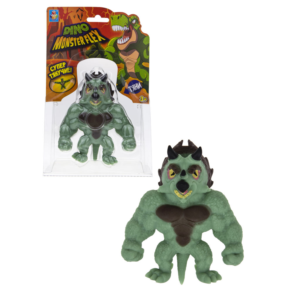 Тянущиеся фигурки 1TOY Monster Flex Dino, Трицерокс, монстр тянучка, 14 см