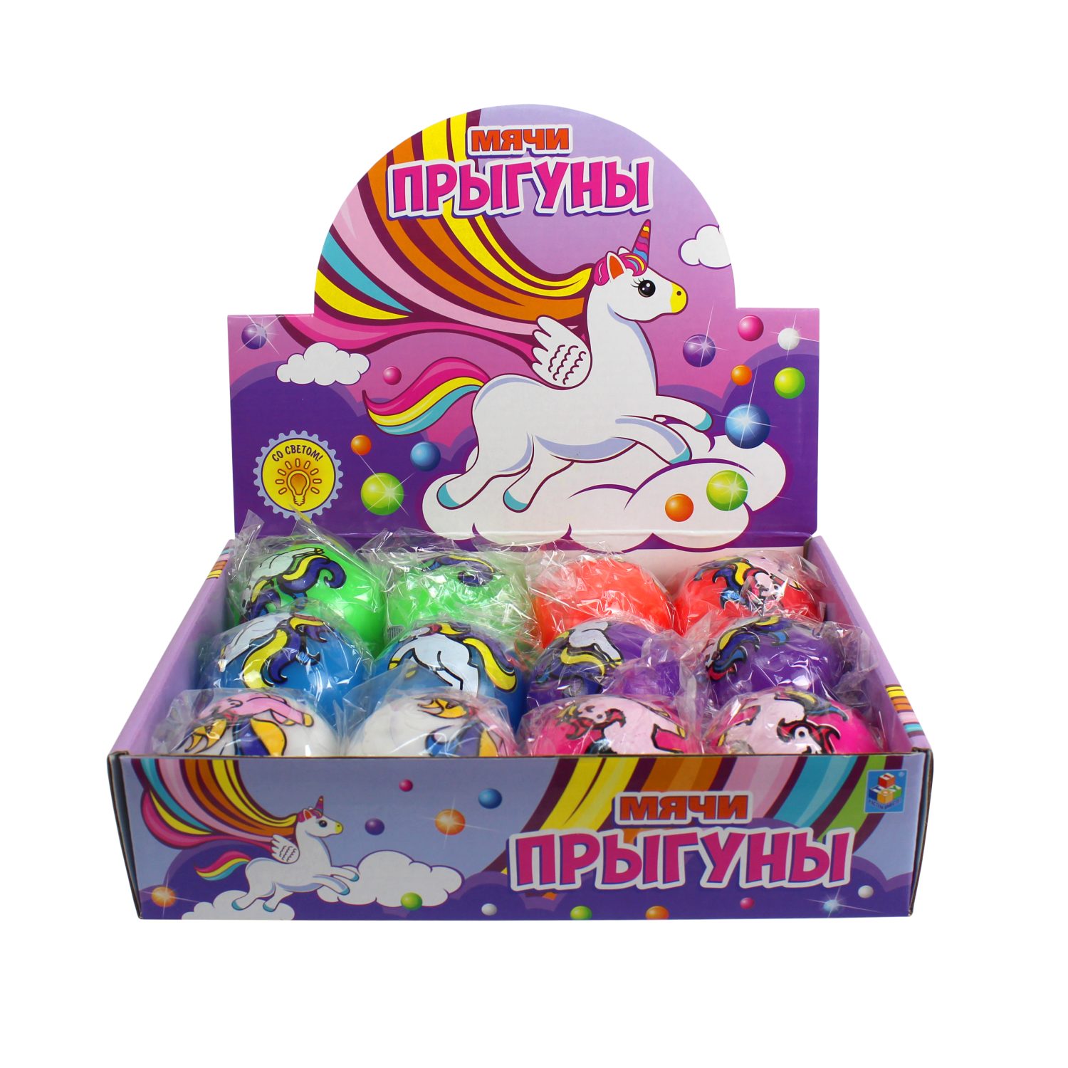 Мячик-прыгун со светом 1TOY Единорог,  5,5 см