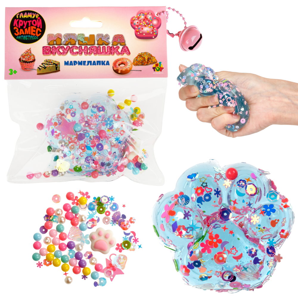 Игрушка-антистресс 1TOY Крутой замес Няшка-вкусняшка мармелапка с посыпками и блестками, бирюзовая
