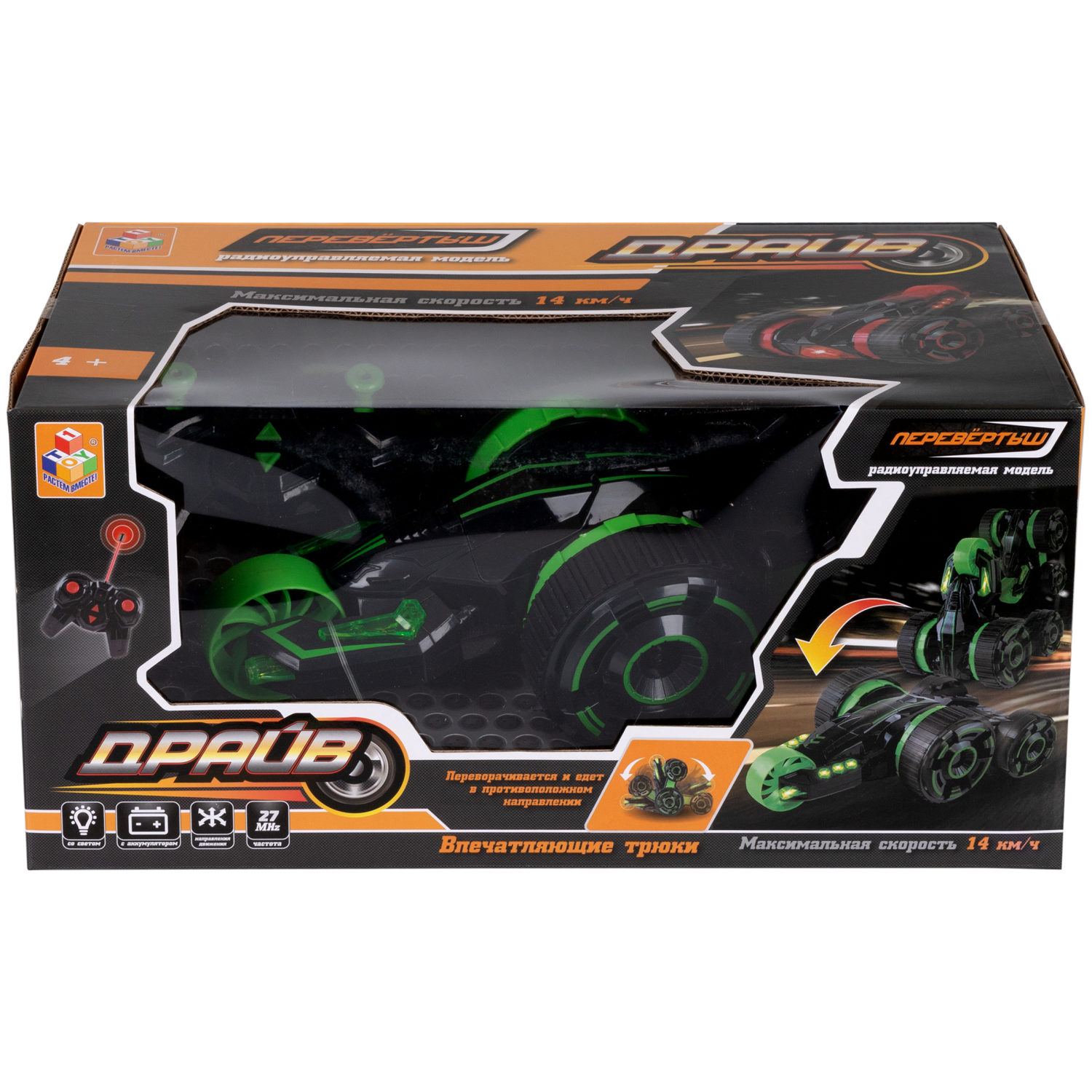 Машинка на пульте управления 1TOY Драйв трюковая, перевертыш, трюкач