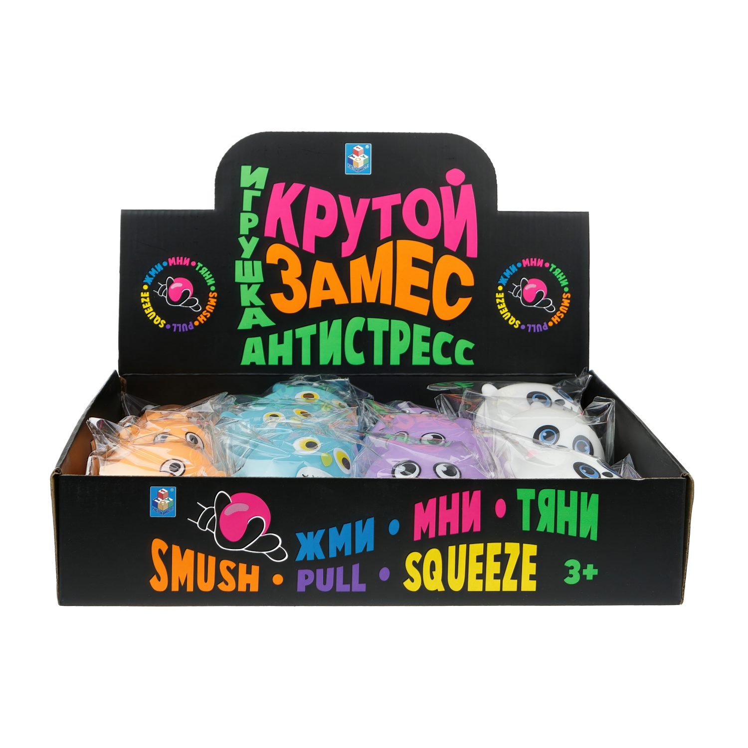 1TOY Крутой замес, игрушка-антистресс, котик, панда, сова, хомяк, 4 вида в ассортименте, 1 шт.