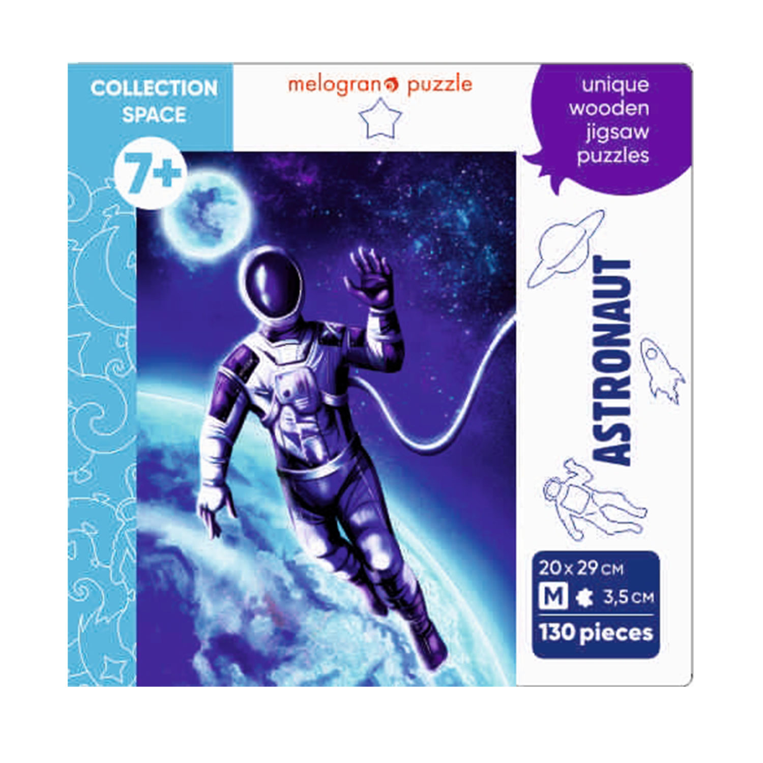 Деревянные пазлы Collection Space Космонавт, 130 деталей, 20х29 см, 8+