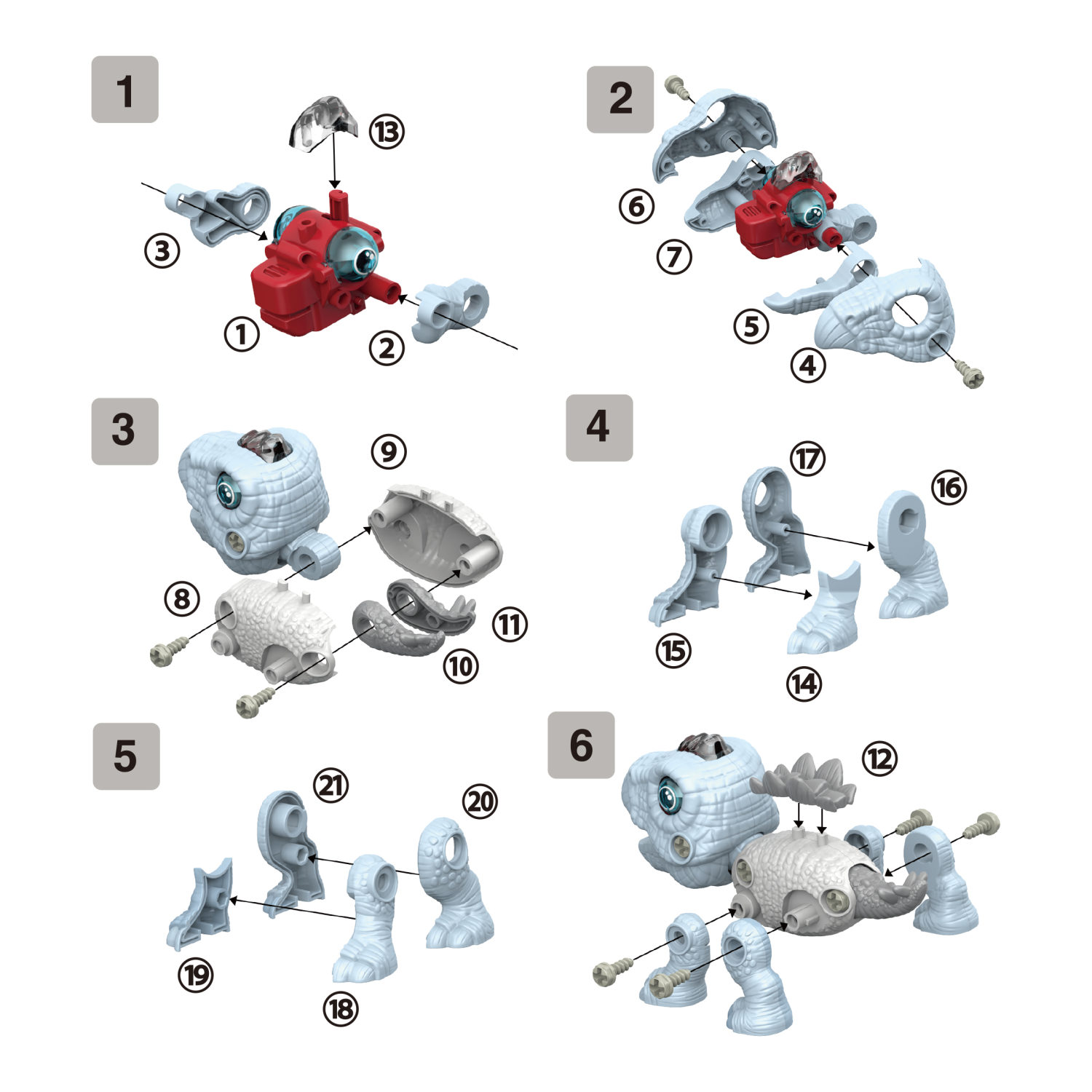 Интерактивная игрушка динозавр 1toy RoboLife Стегозавр, детская, музыкальная, конструктор, робот, со световыми эффектами, для девочек и мальчиков