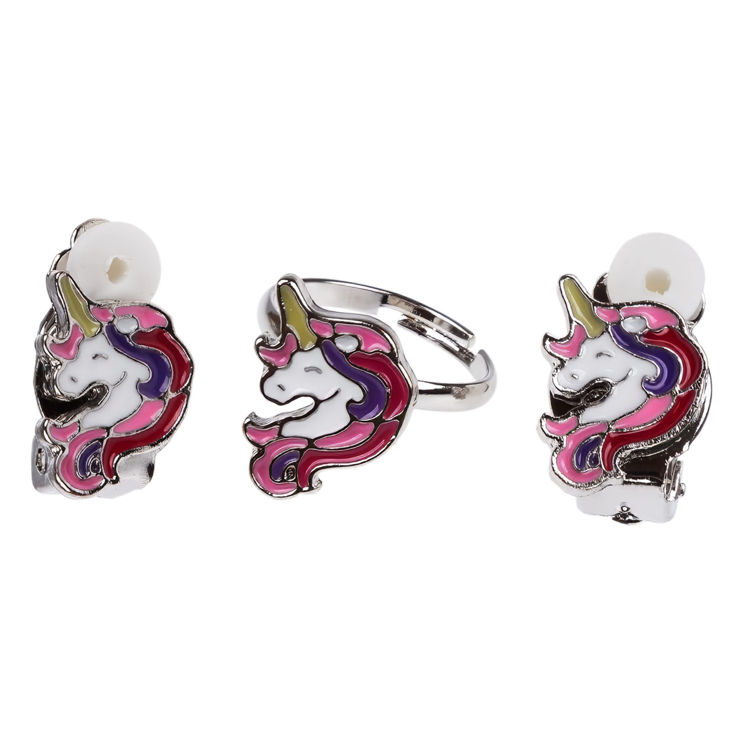 Набор украшений Lukky Fashion: цепочка с подвеской, клипсы, колечко, браслет, розово-сиреневый