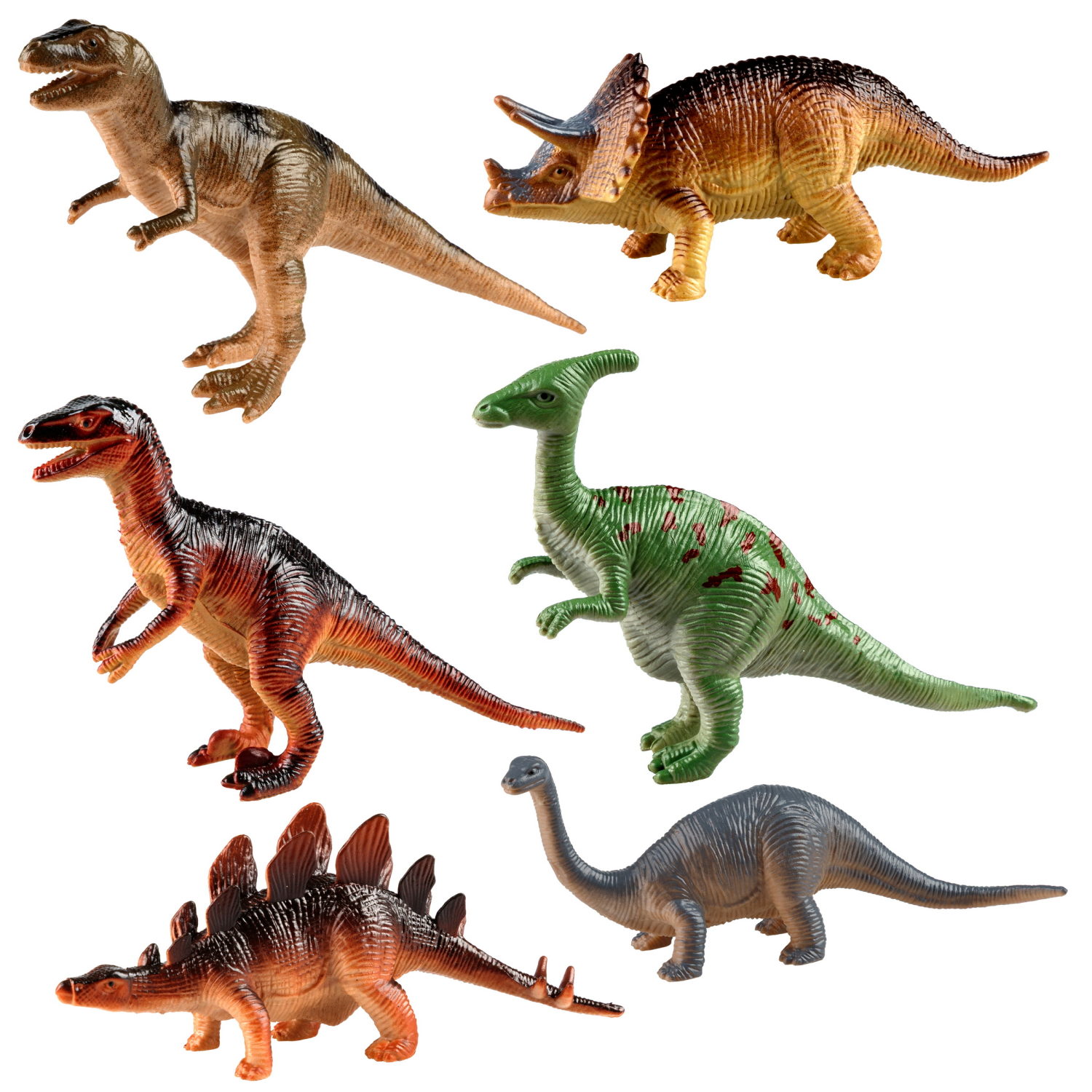 Игровой набор 1TOY "В мире животных", фигурки динозавров: тираннозавр рекс, брахиозавр, стегозавр, птеранодон, трицератопс, велоцираптор, 6 шт., 10 см