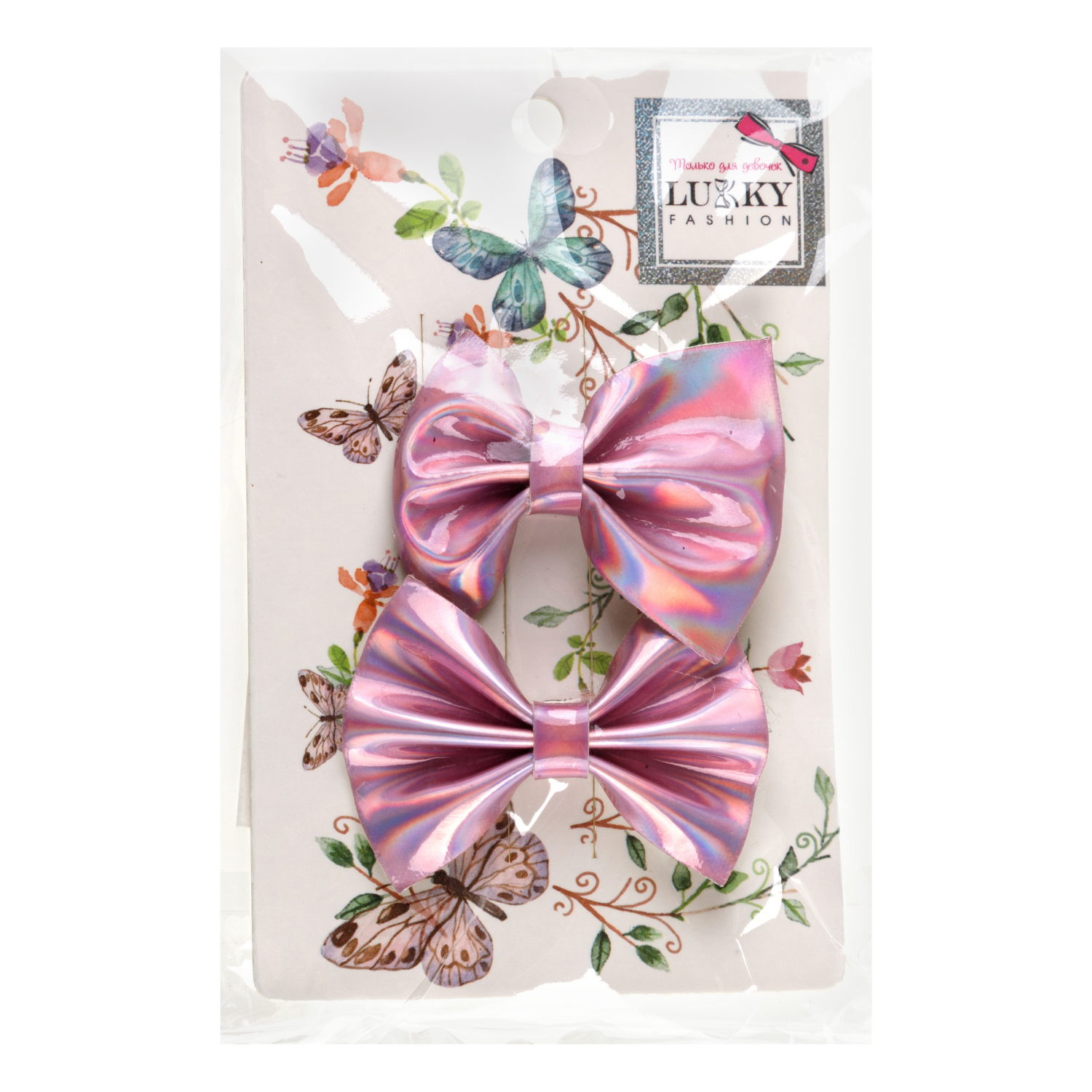Заколки для волос Lukky Fashion Бантики Голография, детские, для девочки, зажимы, 4 цвета в ассортименте, набор 2 шт.