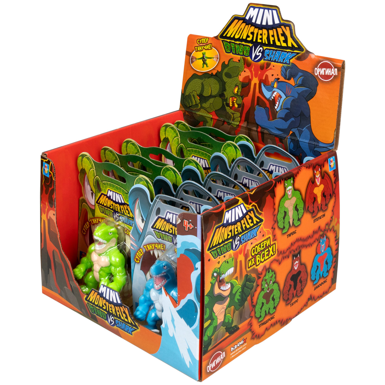 1TOY MONSTER FLEX MINI DINO и SHARK, тянущиеся фигурки, 10 видов в ассортименте