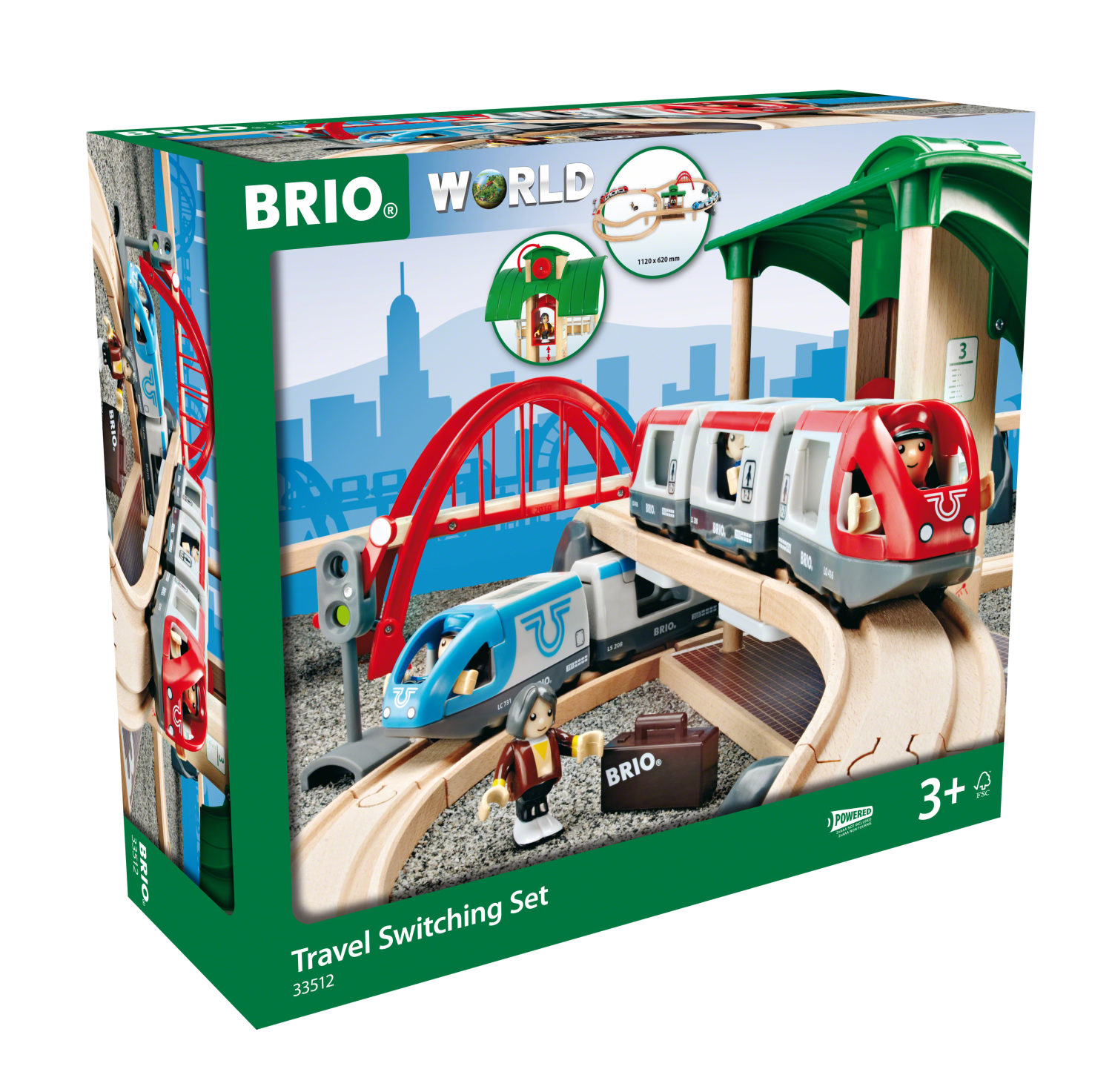 Деревянная железная дорога BRIO двухуровневая, поезд детский на рельсах - паровозик на магнитах, 42 элемента