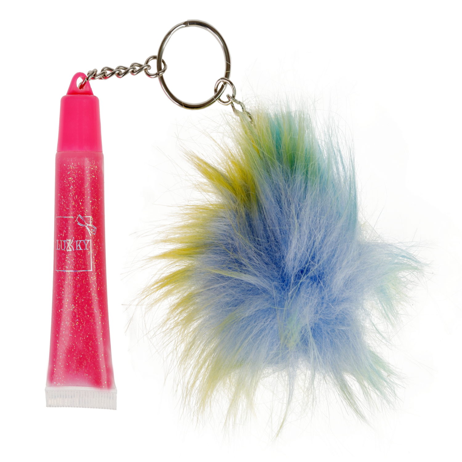 Блеск для губ LUKKY малиновый с блестками, розовый  6мл.+брелок