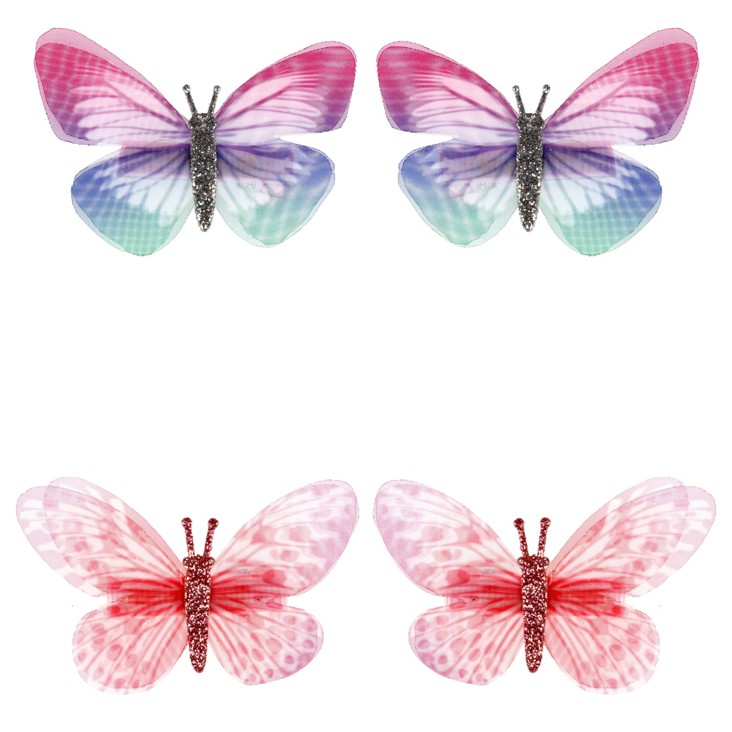 Заколки для волос Lukky Fashion Бабочки Шифон Принт, детские, для девочки, зажимы, 2 цвета в ассортименте, набор 2 шт.
