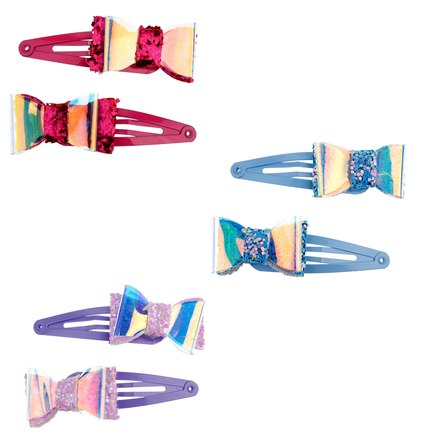 Набор заколок для волос Lukky Fashion Бантики голография с блестящкй посыпкой, клик-клак, 6 шт.