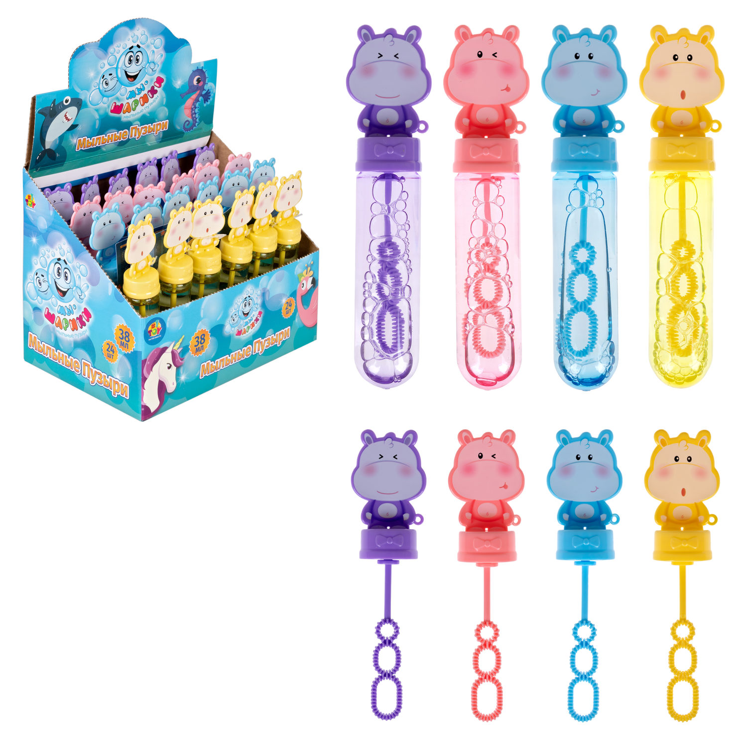 Мыльные пузыри 1TOY Мы-шарики! Бегемот, 38 мл, в ассортименте