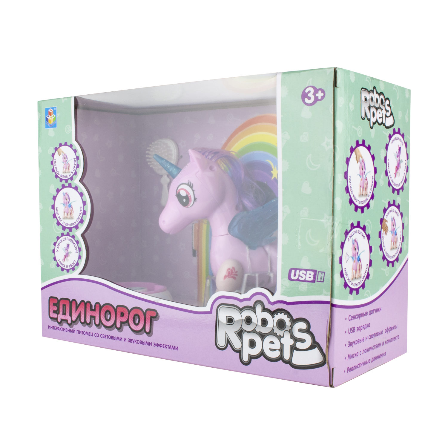 Интерактивная игрушка 1TOY Робо-единорог розовый с световыми, звуковыми и эффектами движения
