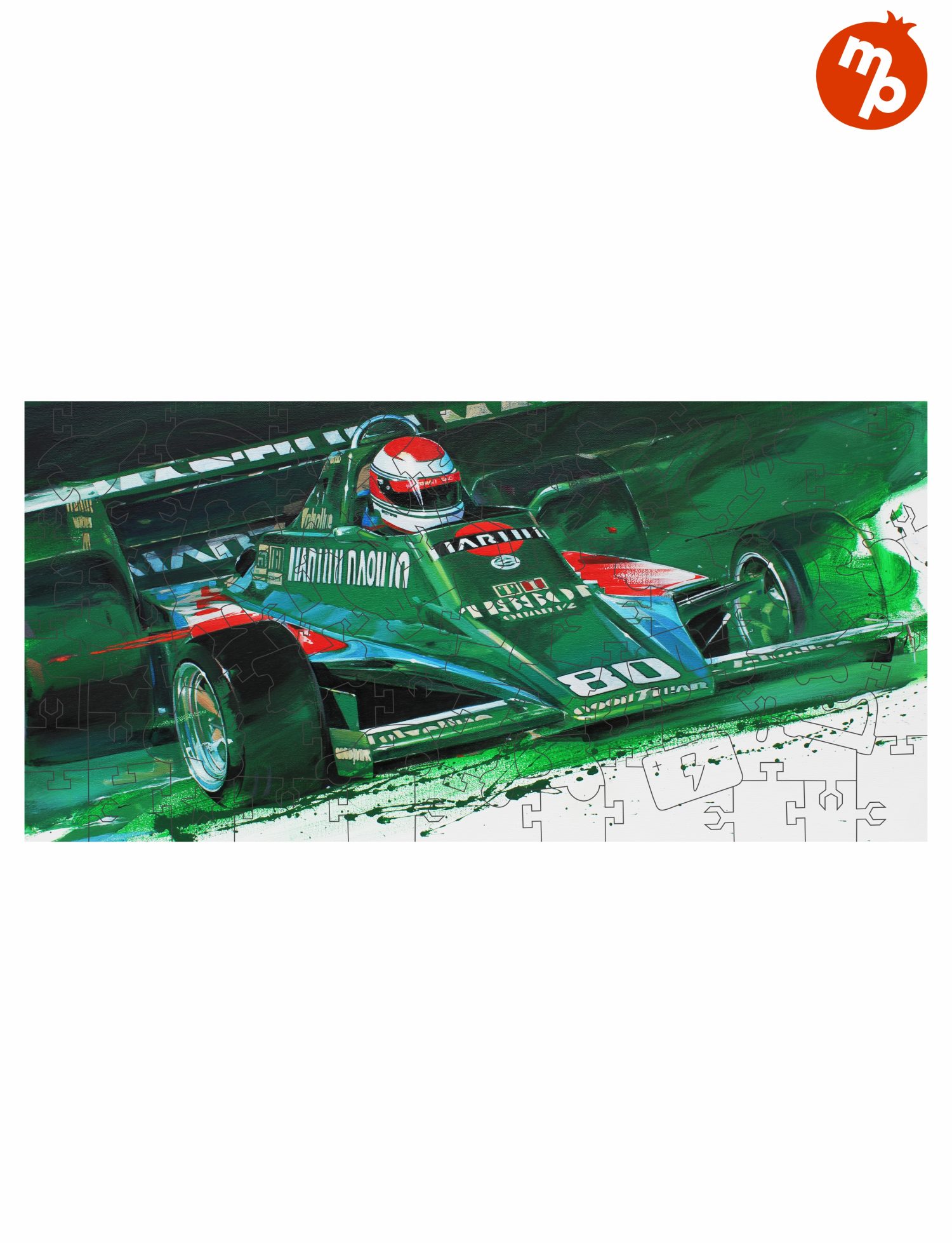 Деревянные пазлы Collection Transport Гоночный автомобиль зеленый, 80 деталей, 28х14 см