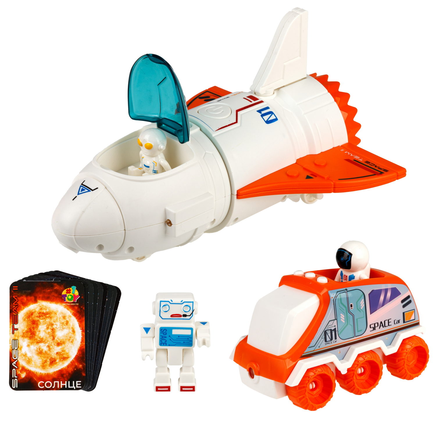 Игровой набор интерактивный 1TOY Space Team II 2-в-1: шаттл, вездеход, фигурки космонавта, инопланетянина, световые и звуковые эффекты
