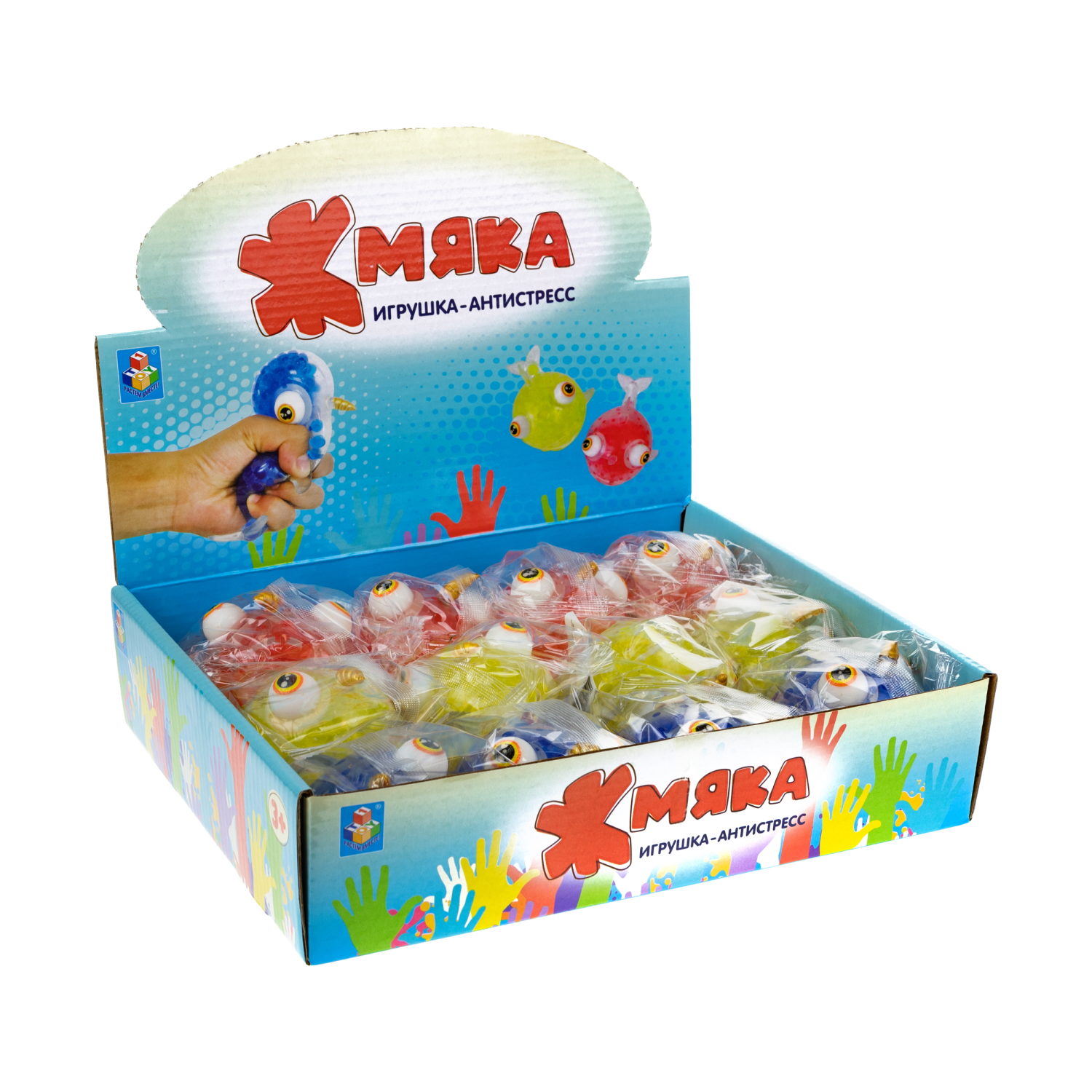 1toy Жмяка нарвал с шариками 11х6 см, 3 вида, 12 шт. в д/б