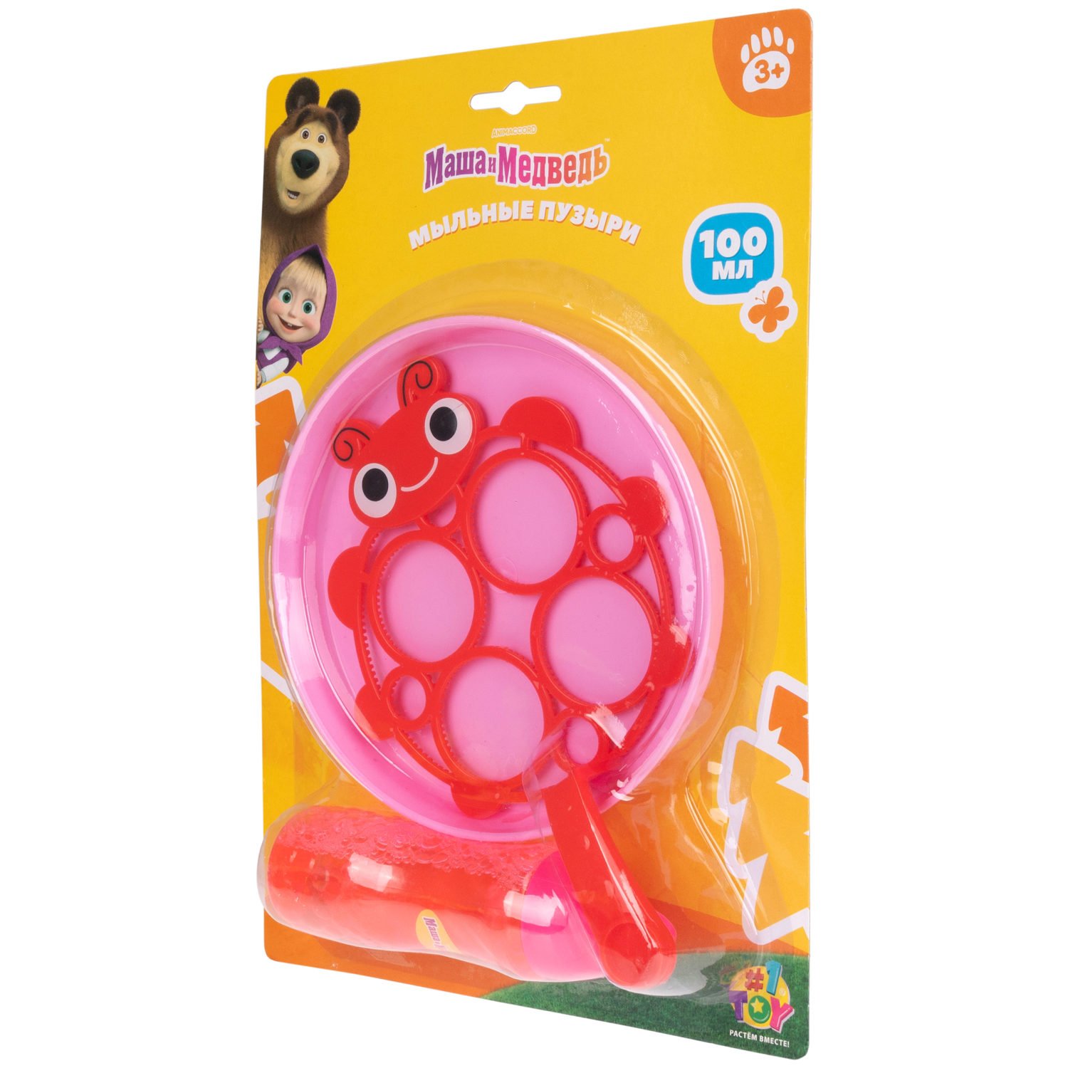 Мыльные пузыри 1TOY Маша и медведь, Божья коровка, с лотком и венчиком, 100 мл