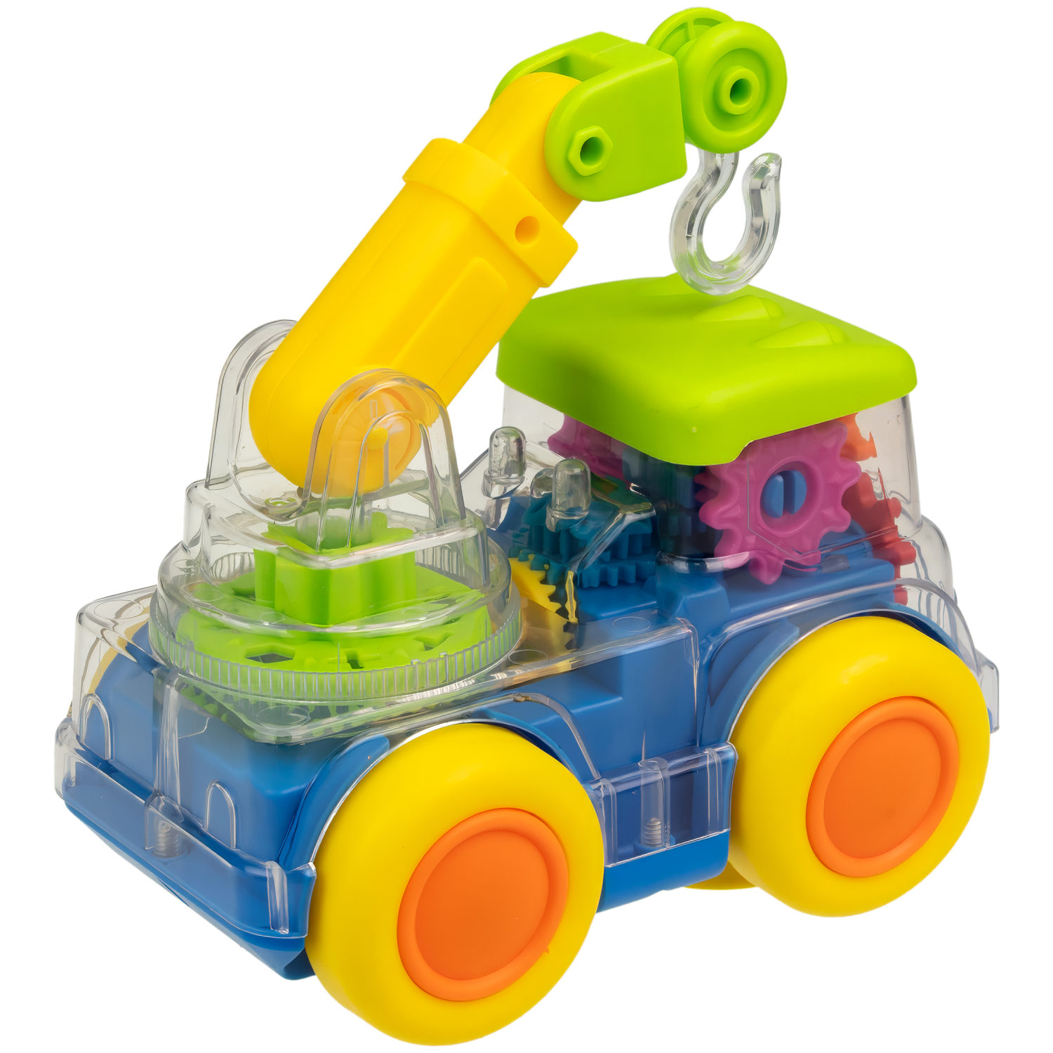 Машинка 1TOY Движок Автокран прозрачный с шестеренками, световыми и звуковыми эффектами