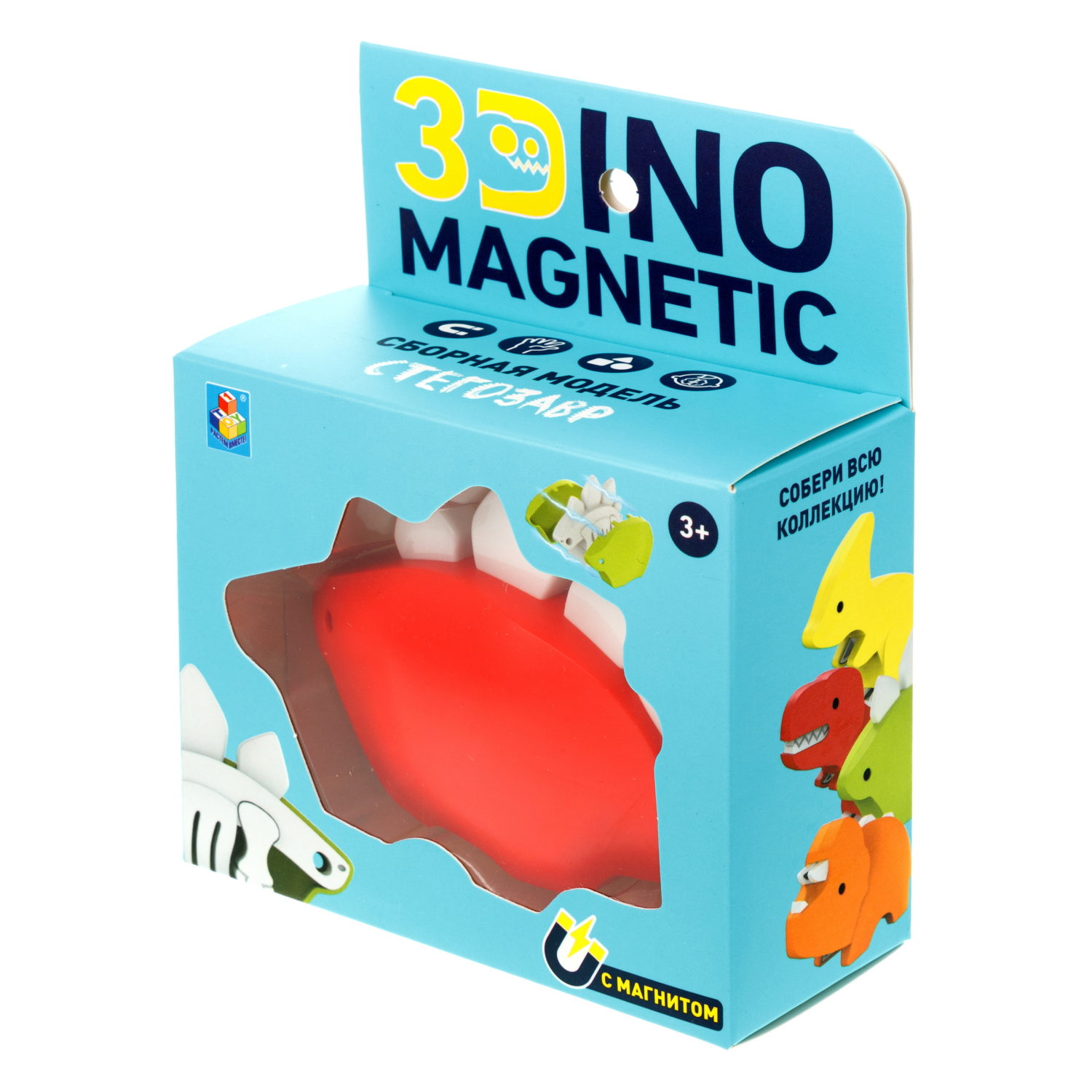 Игрушка динозавр 1TOY 3Dino Magnetic Стегозавр, сборный, с магнитом, для развития моторики и сил рук, цвет в ассортименте 