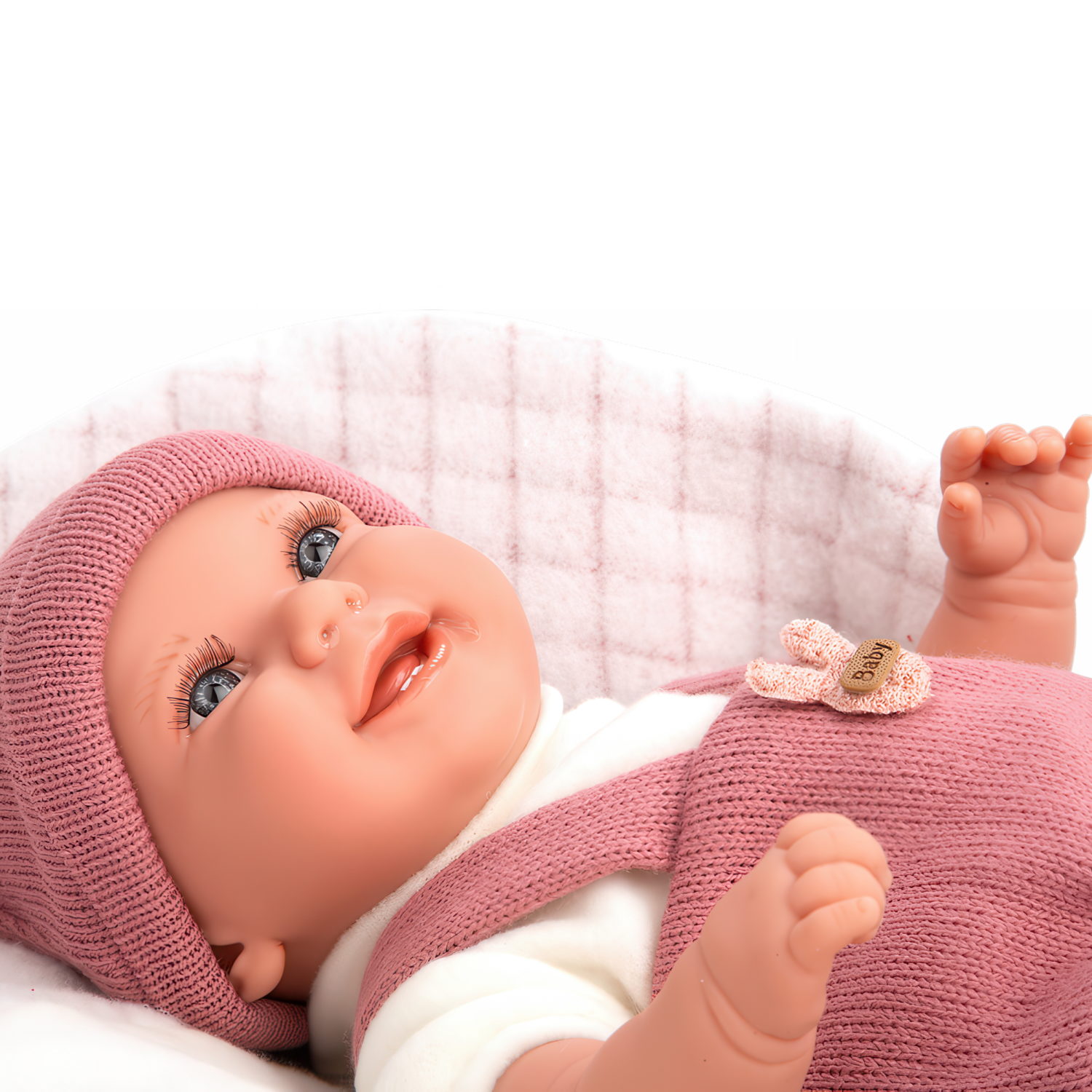 Arias ELEGANCE BABYTO кукла утяжеленная мягк.с винил.конечностями,35 см,в вязаном костюмчике,в конверте,с соской