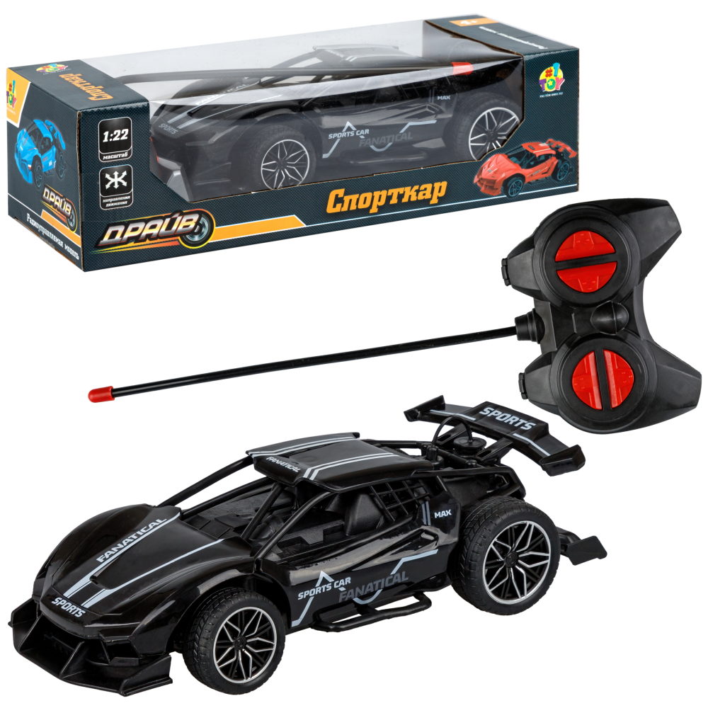1toy Драйв Спорткар Машина на р/у, 1:22, 27 МГц, 4 канала, свет, черная