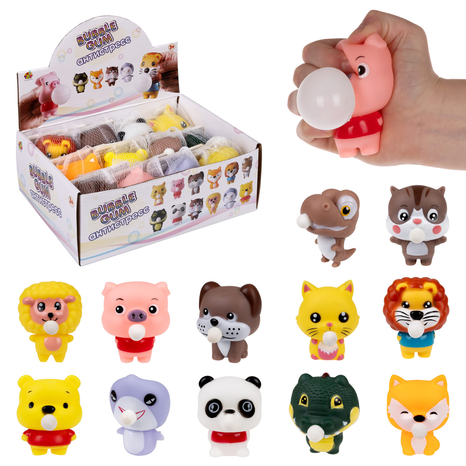 1TOY Bubble Gum-антистресс "Животные" 7,5х6х6 см, 12 видов в ассортименте