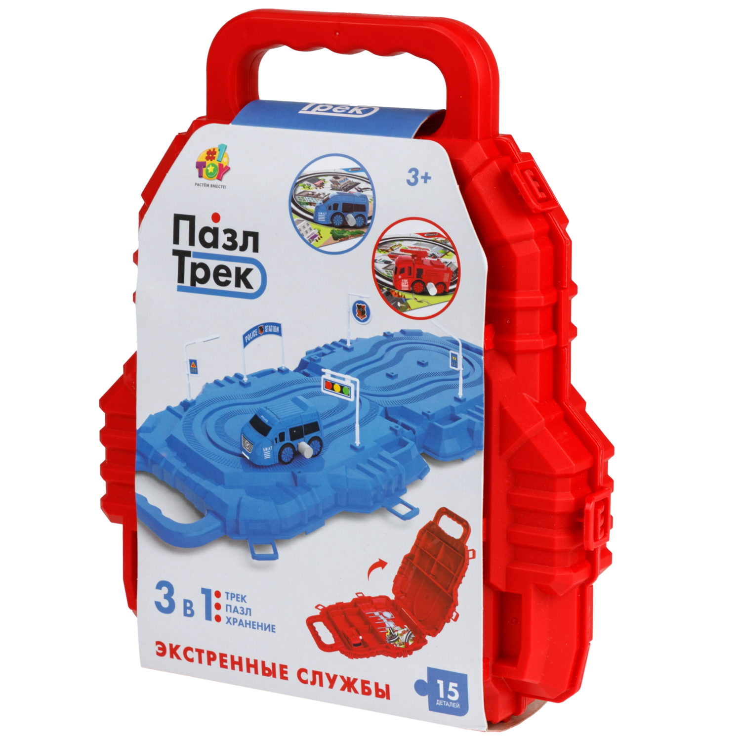 Игровой набор 1TOY Пазл-трек "Экстренные службы пожарная команда" с машинкой, 15 деталей