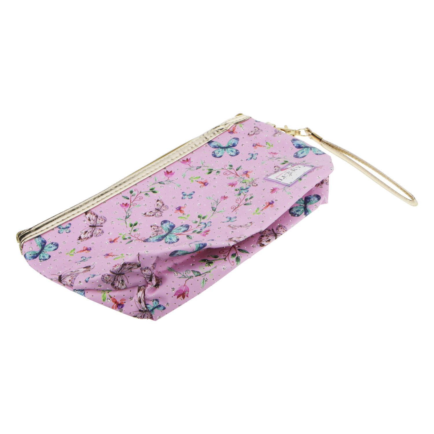 Косметичка LUKKY розовая с принтом и блёстками, 24х7 см