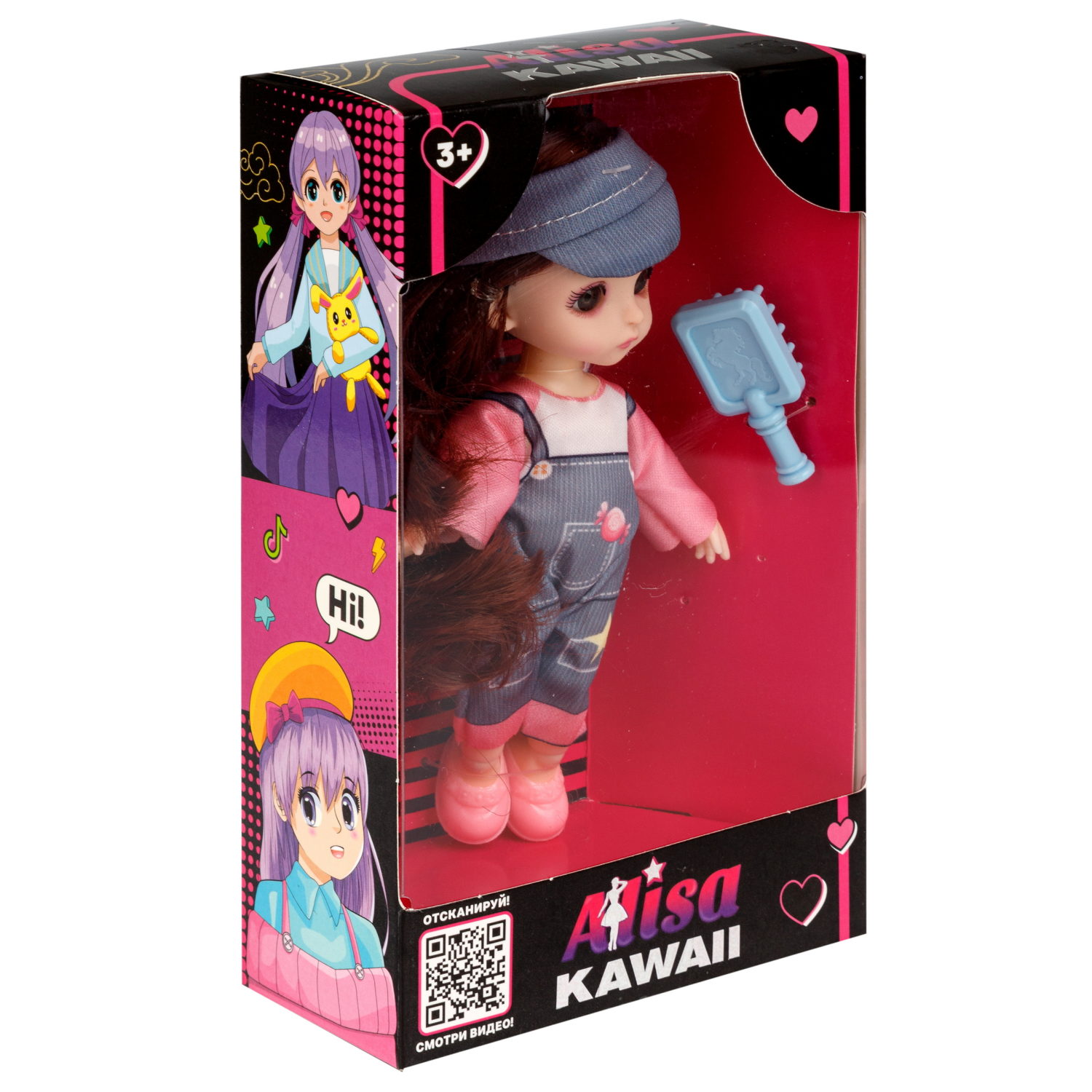 Кукла шарнирная Alisa Kawaii mini 15,2 см, с расчёской, с длинными темными волосами 