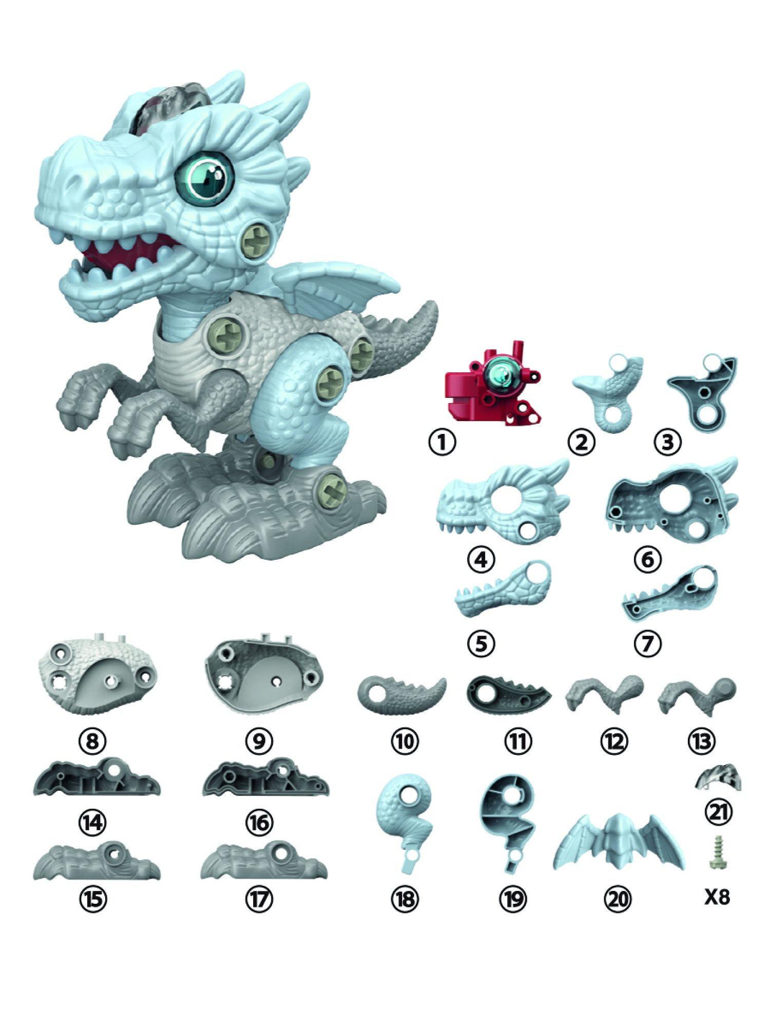 Интерактивная игрушка динозавр 1toy RoboLife Птеранодон, детская, музыкальная, конструктор, робот, со световыми эффектами, для девочек и мальчиков