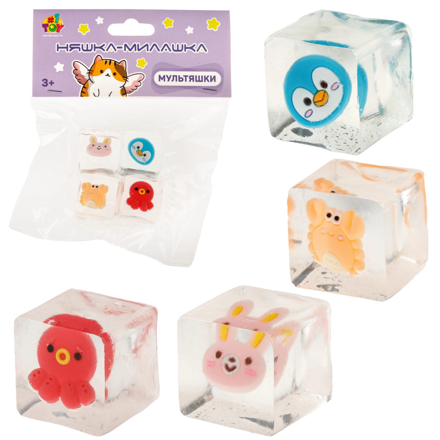 Антистресс-игрушка 1TOY Крутой замес Таба сквиш Мультяшки, набор 4 шт.