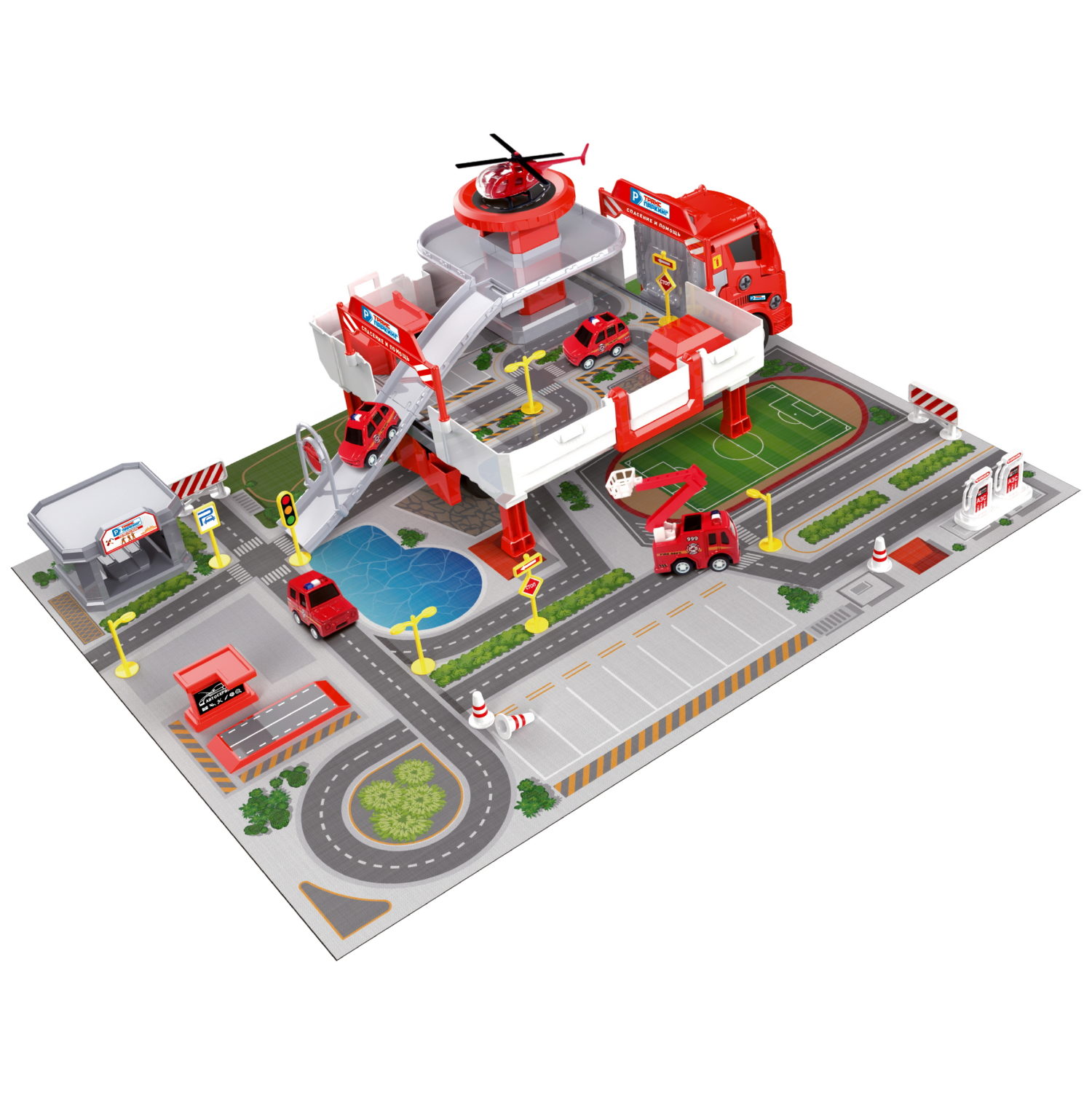 1toy Транспаркинг парковка-грузовик трансформер "Служба спасения"