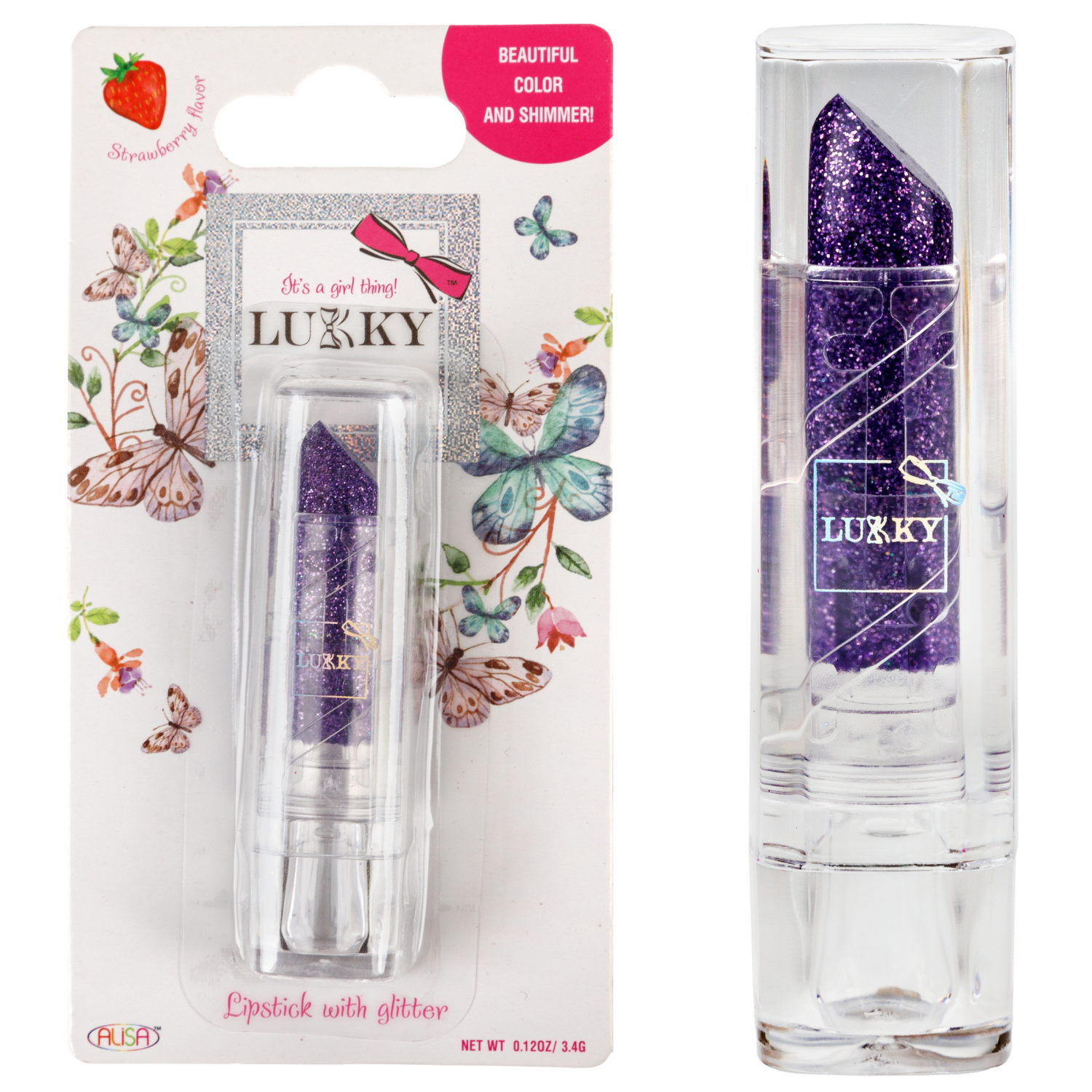 Помада для губ LUKKY с блёстками, с ароматом клубники, фиолетовый