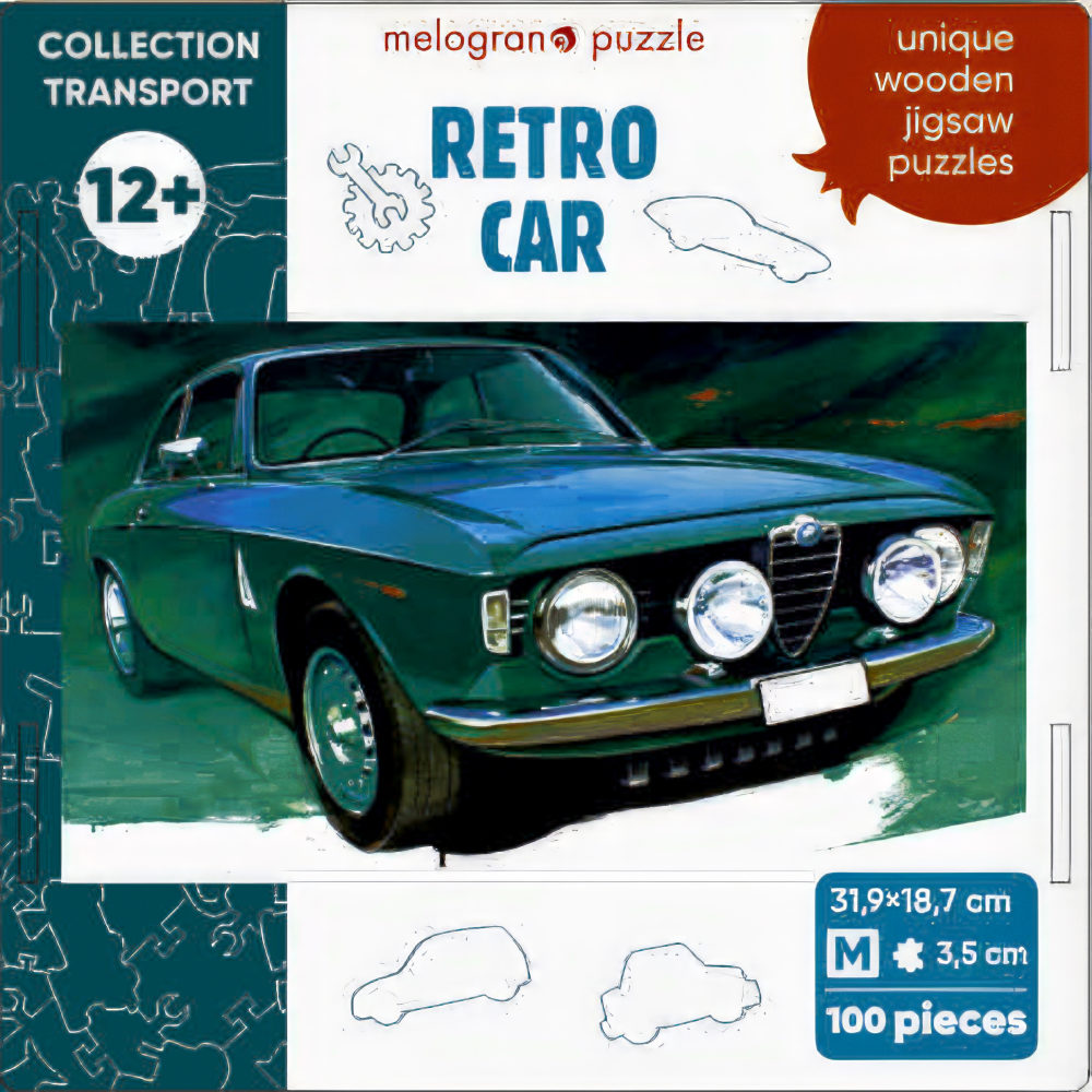 Деревянные пазлы Collection Transport Автомобиль ретро зеленый, 100 деталей, 28х16,5 см