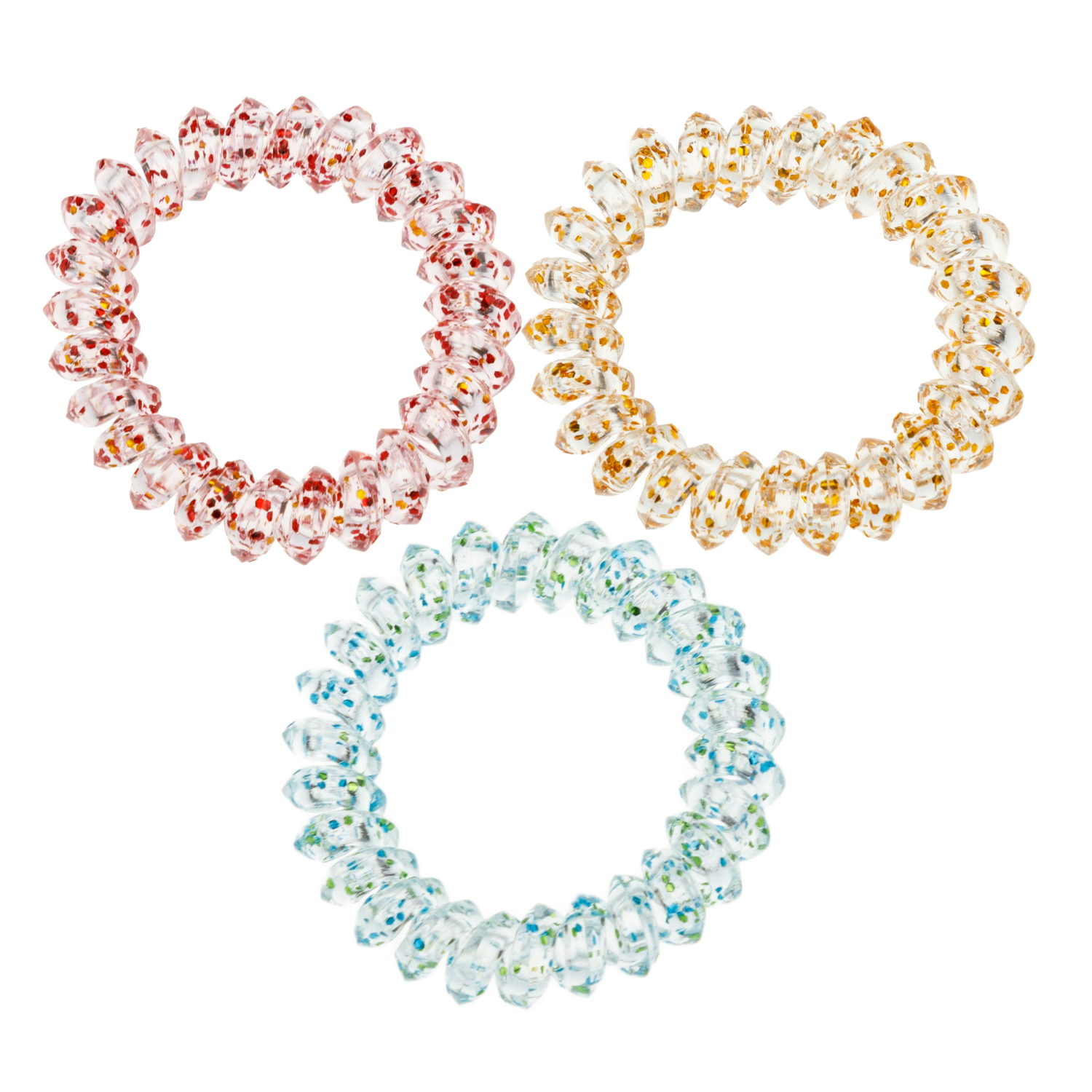 Lukky Fashion набор из 3 резинок для волос спираль с глиттером, цвета: зеленый, желтый, красный