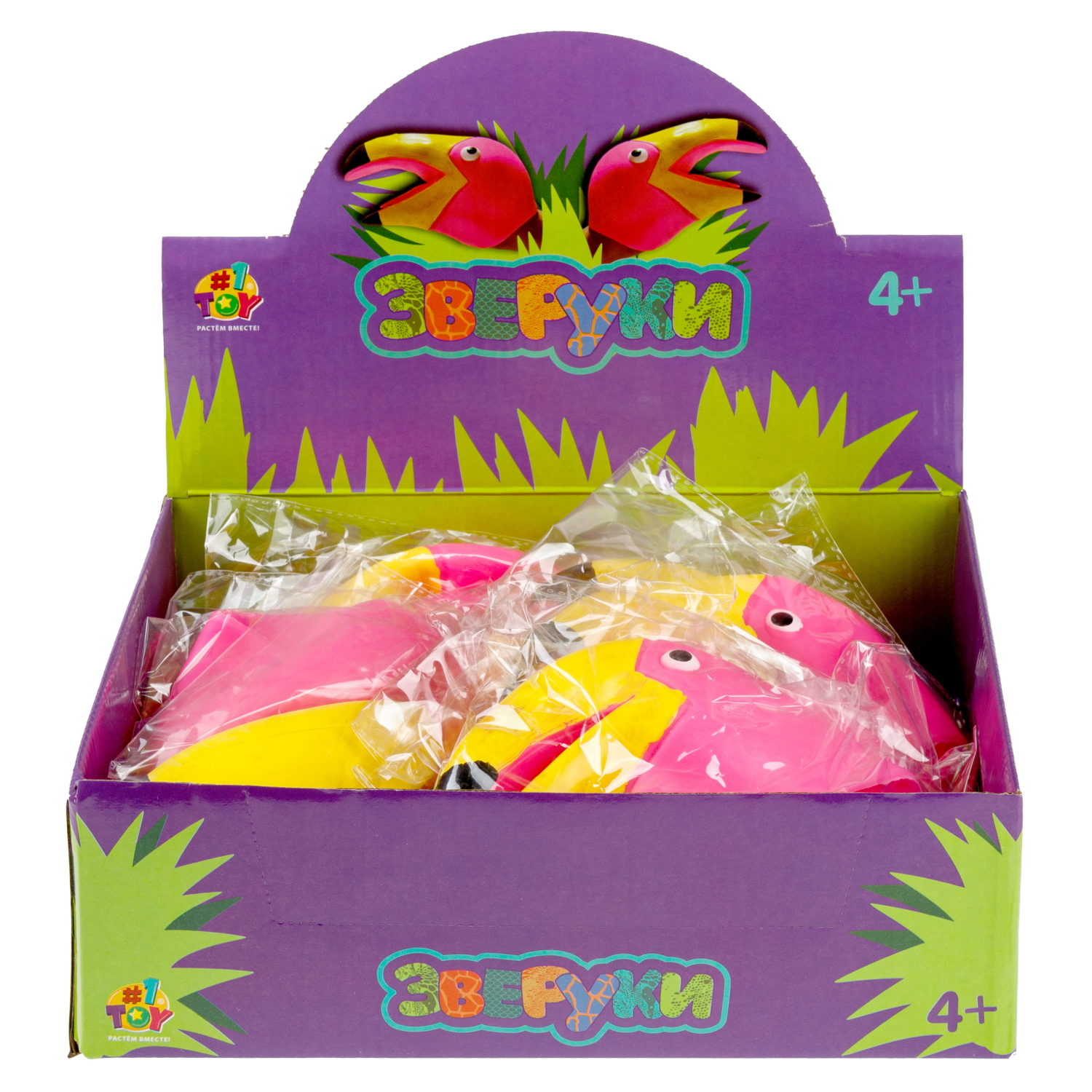 1toy Зверуки большие на руку "Фламинго", 12 шт в д/б